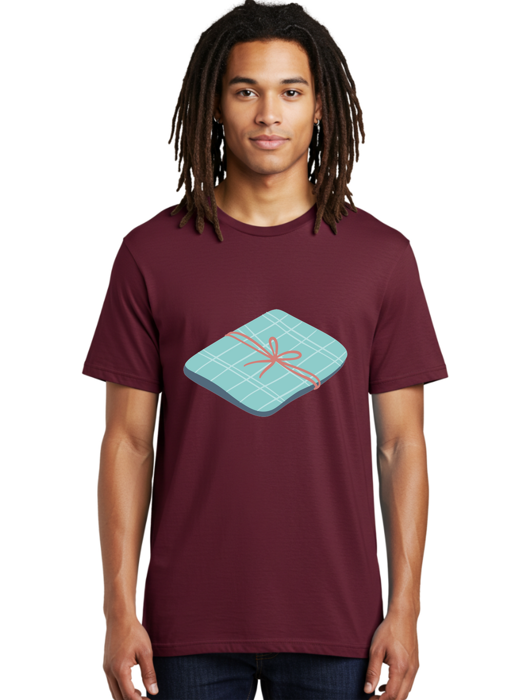 Gift-Box Men'S Graphic Tee, 100% Cotton, Comfortable Casual Summer Wear, Machine Washable, Wrapped Gift, Plaid Pattern, Red Ribbon, Bow, Present, Gift Idea, Celebration, Festive, Occasion, Special Day, Packaging Aac037