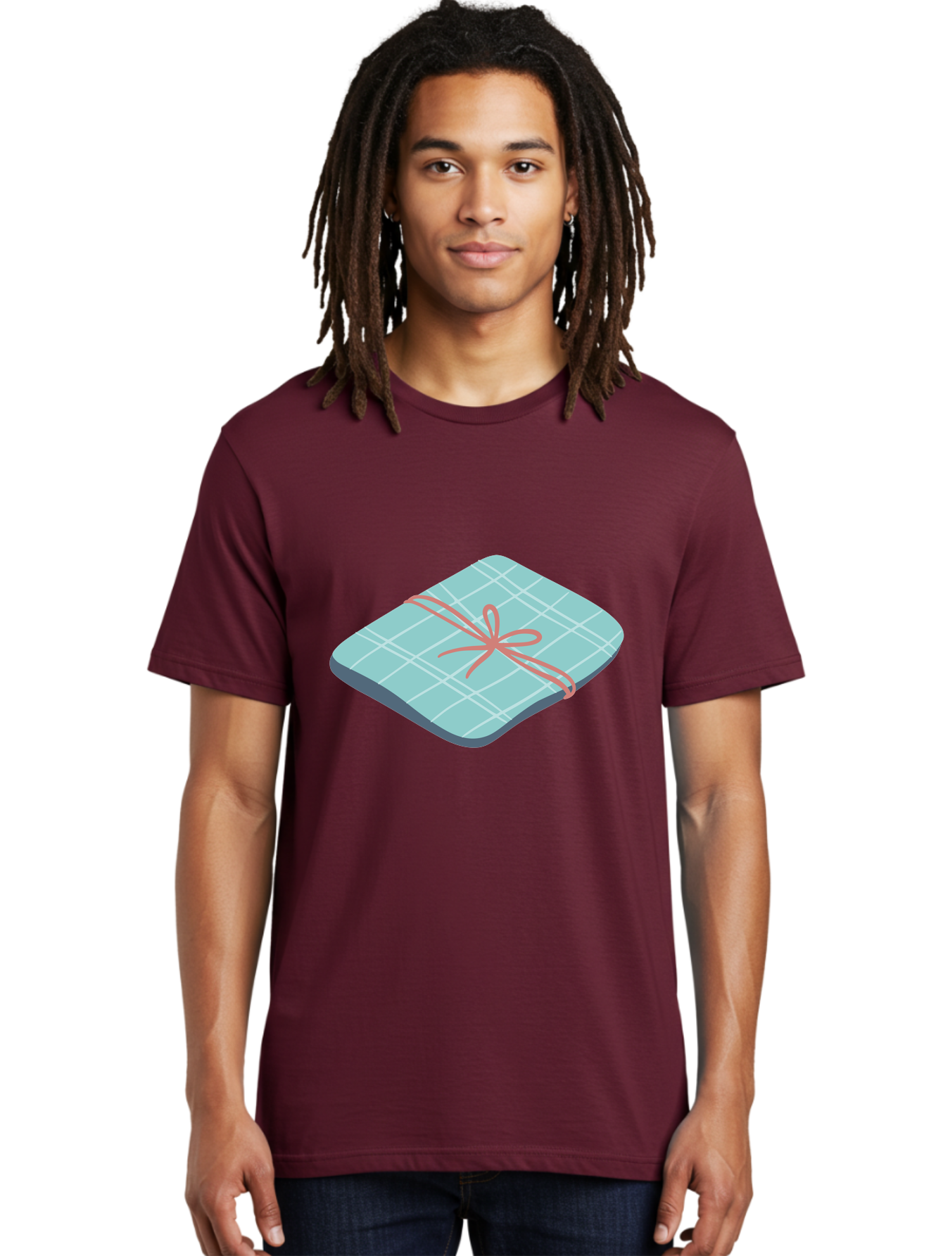 Gift-Box Men'S Graphic Tee, 100% Cotton, Comfortable Casual Summer Wear, Machine Washable, Wrapped Gift, Plaid Pattern, Red Ribbon, Bow, Present, Gift Idea, Celebration, Festive, Occasion, Special Day, Packaging Aac037