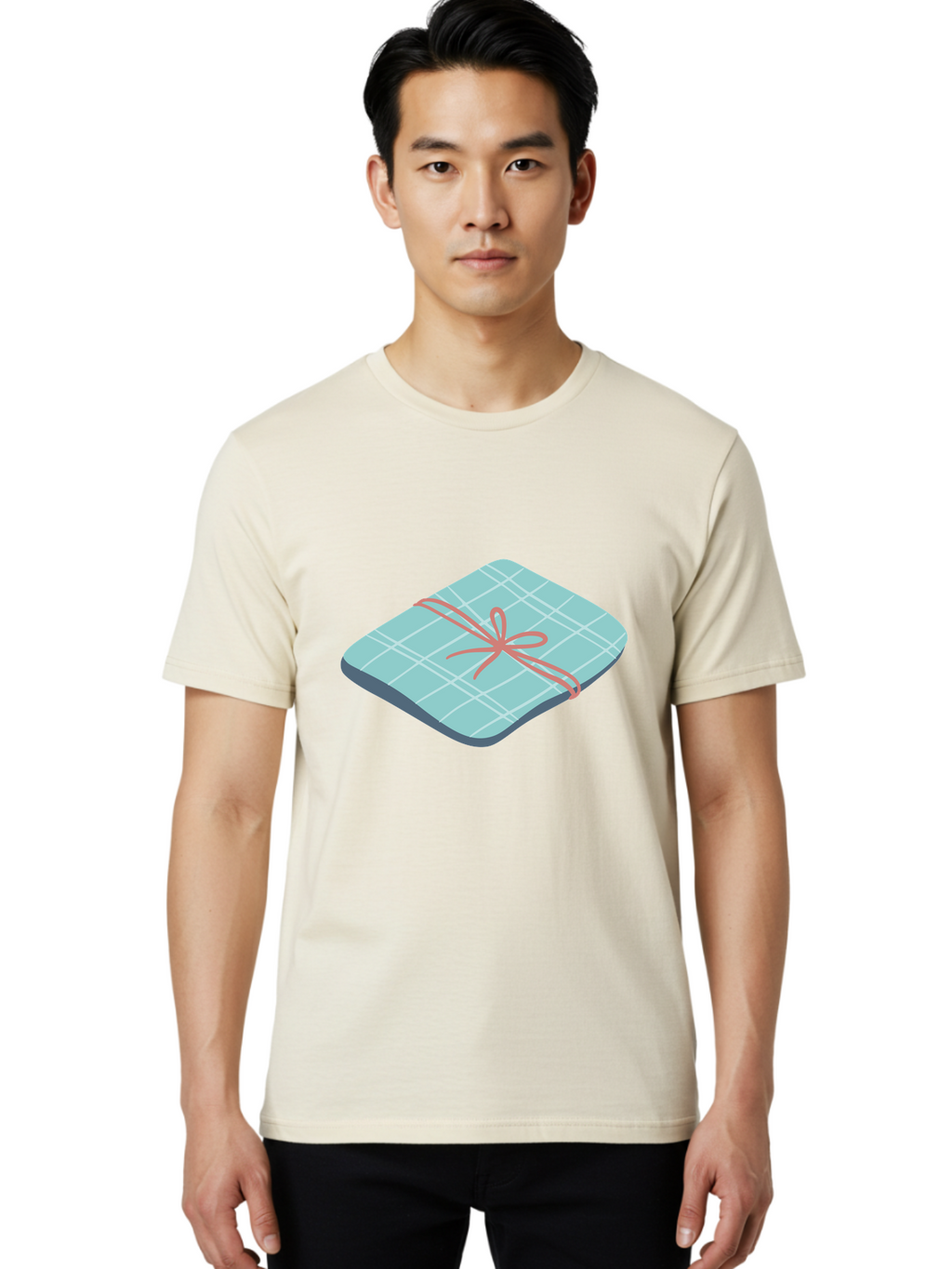 Gift-Box Men'S Graphic Tee, 100% Cotton, Comfortable Casual Summer Wear, Machine Washable, Wrapped Gift, Plaid Pattern, Red Ribbon, Bow, Present, Gift Idea, Celebration, Festive, Occasion, Special Day, Packaging Aac037