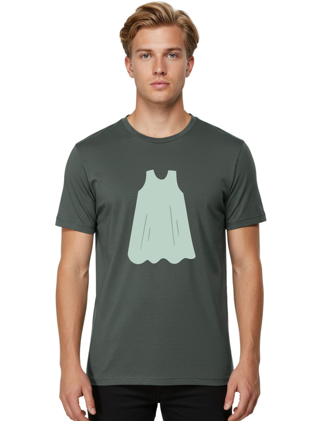 Grey-Dress Men'S Graphic Tee, 100% Cotton, Comfortable Casual Summer Wear, Machine Washable, Simple Dress Design, Sleeveless Dress, A-Line Dress, Grey Clothing, Fashion Illustration, Minimalist Style, Women'S Fashion, Soft Grey Tone, Aac041