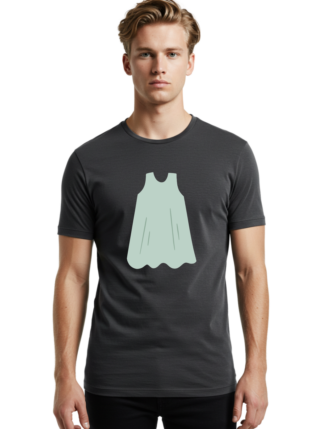 Grey-Dress Men'S Graphic Tee, 100% Cotton, Comfortable Casual Summer Wear, Machine Washable, Simple Dress Design, Sleeveless Dress, A-Line Dress, Grey Clothing, Fashion Illustration, Minimalist Style, Women'S Fashion, Soft Grey Tone, Aac041