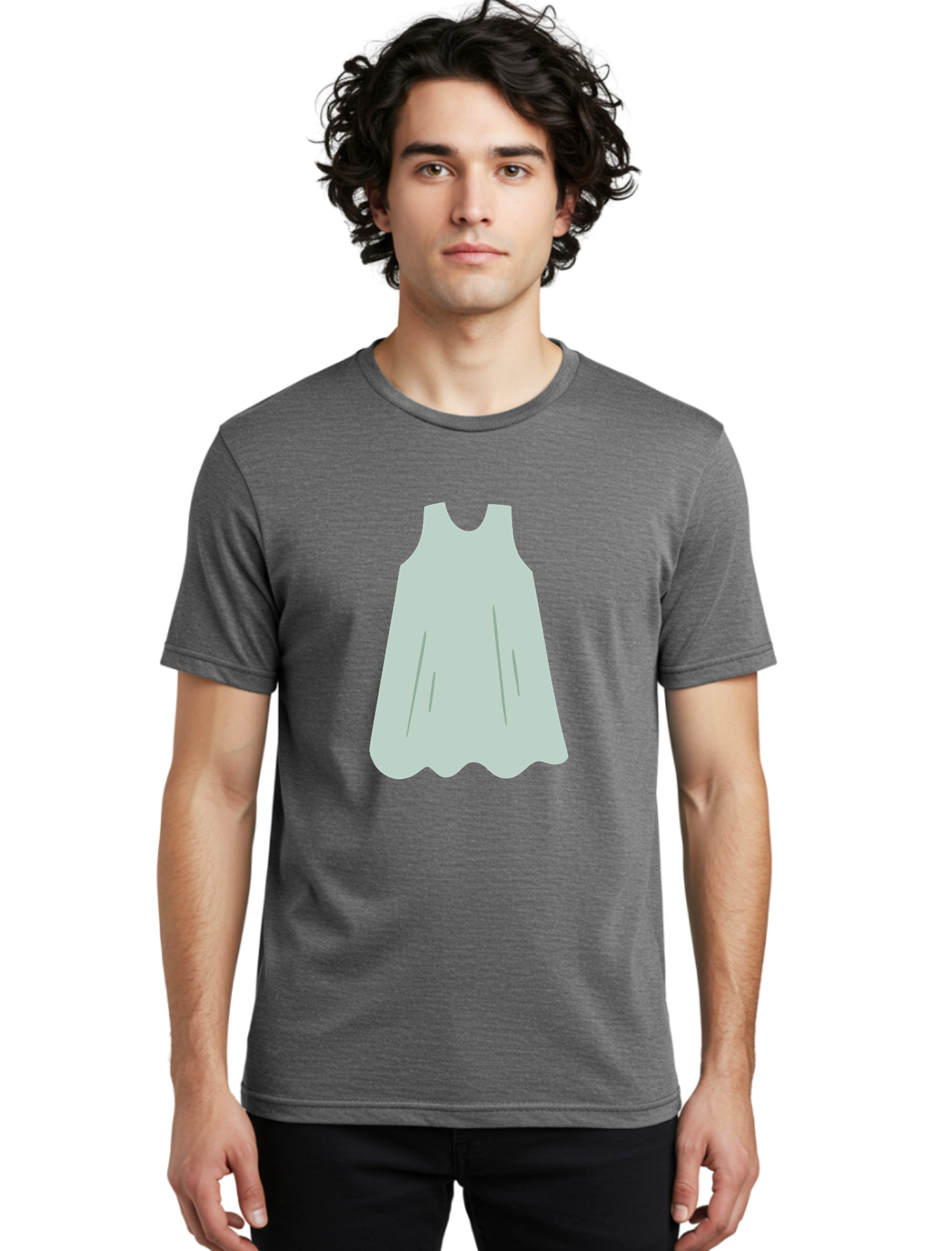 Grey-Dress Men'S Graphic Tee, 100% Cotton, Comfortable Casual Summer Wear, Machine Washable, Simple Dress Design, Sleeveless Dress, A-Line Dress, Grey Clothing, Fashion Illustration, Minimalist Style, Women'S Fashion, Soft Grey Tone, Aac041