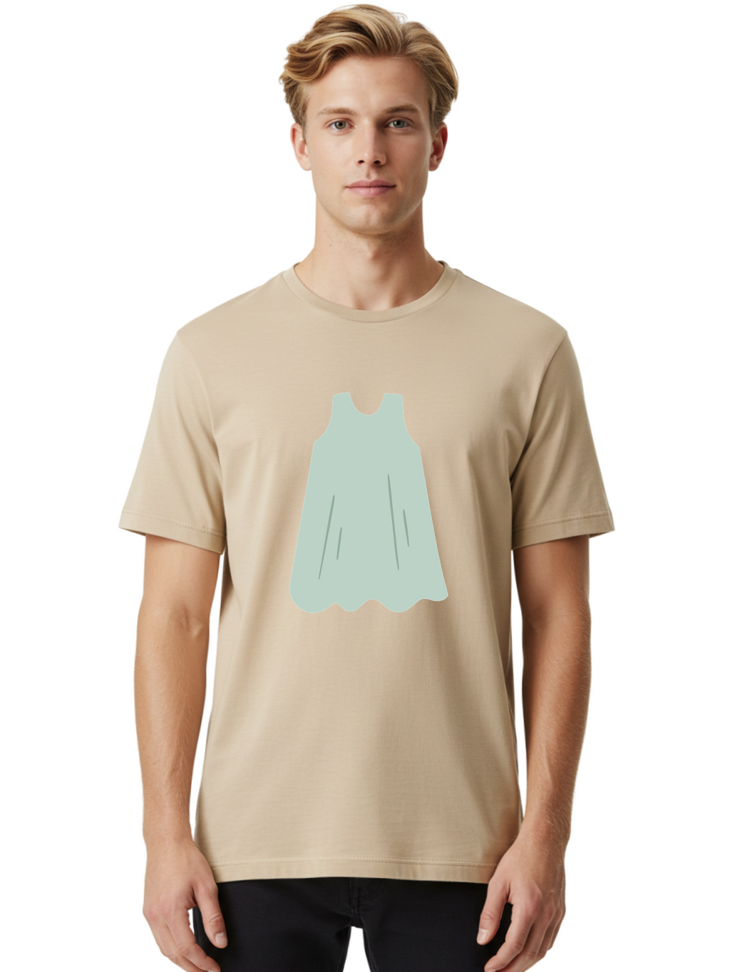 Grey-Dress Men'S Graphic Tee, 100% Cotton, Comfortable Casual Summer Wear, Machine Washable, Simple Dress Design, Sleeveless Dress, A-Line Dress, Grey Clothing, Fashion Illustration, Minimalist Style, Women'S Fashion, Soft Grey Tone, Aac041