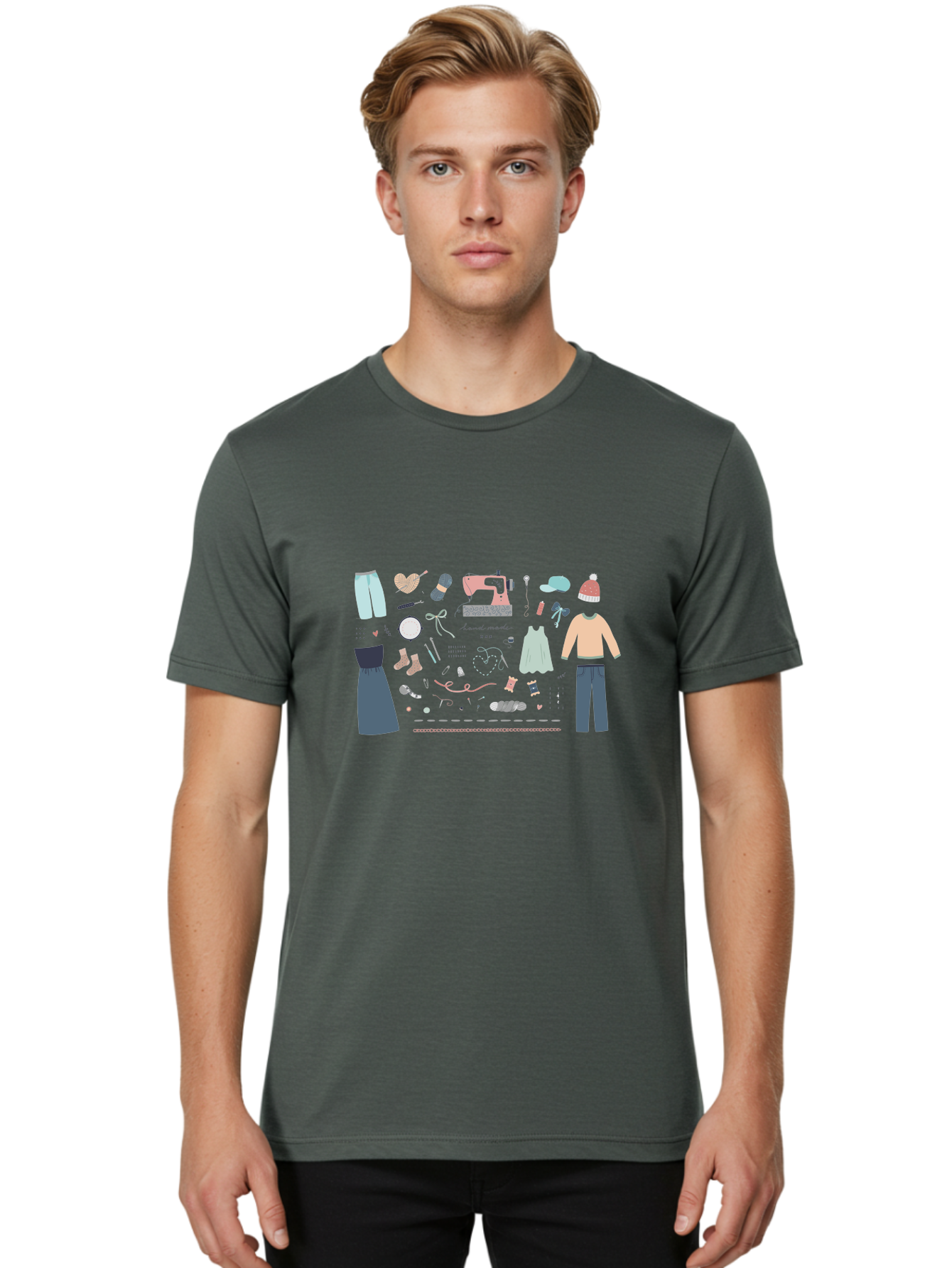 Handmade-Clothing Men'S Graphic Tee, 100% Cotton, Comfortable Casual Summer Wear, Machine Washable, Handmade Clothing, Sewing Machine, Apparel Design, Fashion Accessories, Threads, Yarn, Ribbons, Custom Garments, Diy Fashion, Aac044