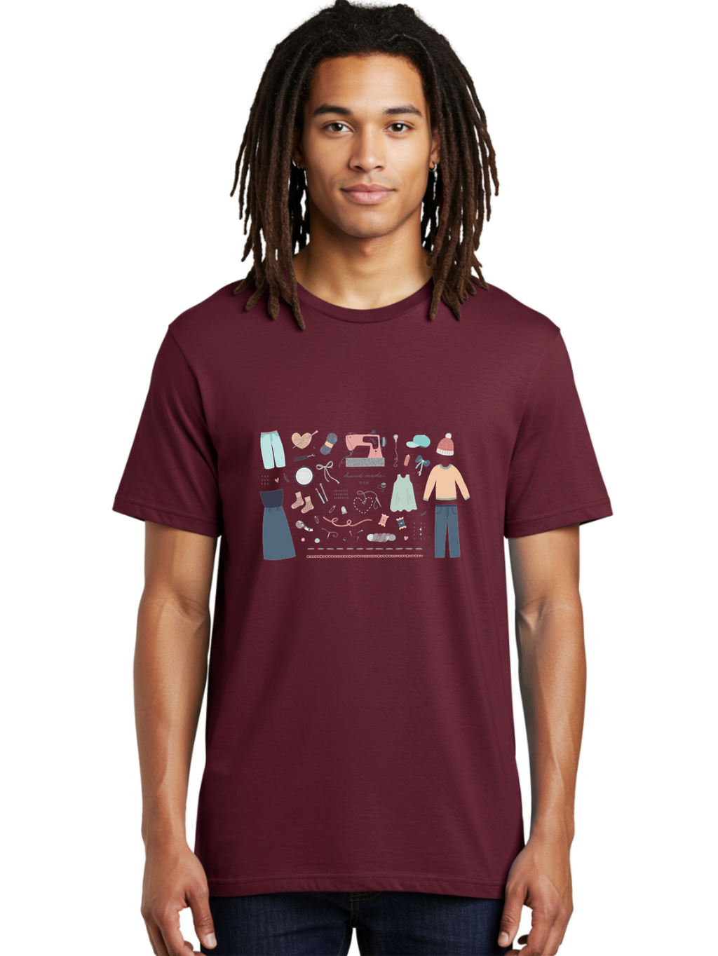 Handmade-Clothing Men'S Graphic Tee, 100% Cotton, Comfortable Casual Summer Wear, Machine Washable, Handmade Clothing, Sewing Machine, Apparel Design, Fashion Accessories, Threads, Yarn, Ribbons, Custom Garments, Diy Fashion, Aac044
