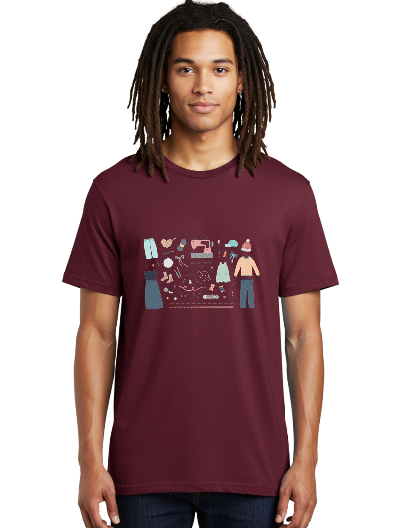 Handmade-Clothing Men'S Graphic Tee, 100% Cotton, Comfortable Casual Summer Wear, Machine Washable, Handmade Clothing, Sewing Machine, Apparel Design, Fashion Accessories, Threads, Yarn, Ribbons, Custom Garments, Diy Fashion, Aac044
