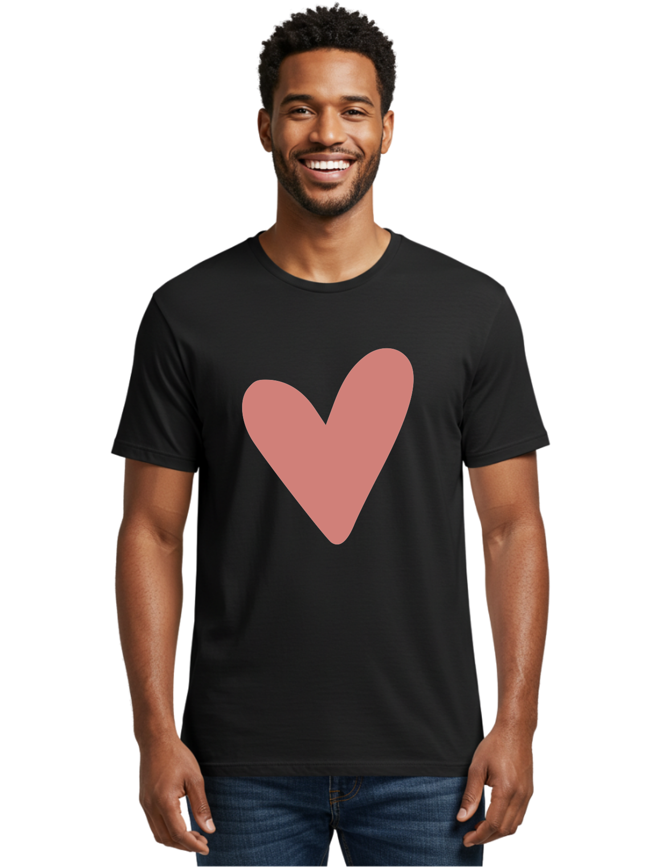 Heart Men'S Graphic Tee, 100% Cotton, Comfortable Casual Summer Wear, Machine Washable, Pink Heart, Love Symbol, Heart Icon, Cute Design, Minimalist Art, Simple Heart, Pink Color, Heart Shape Aac048