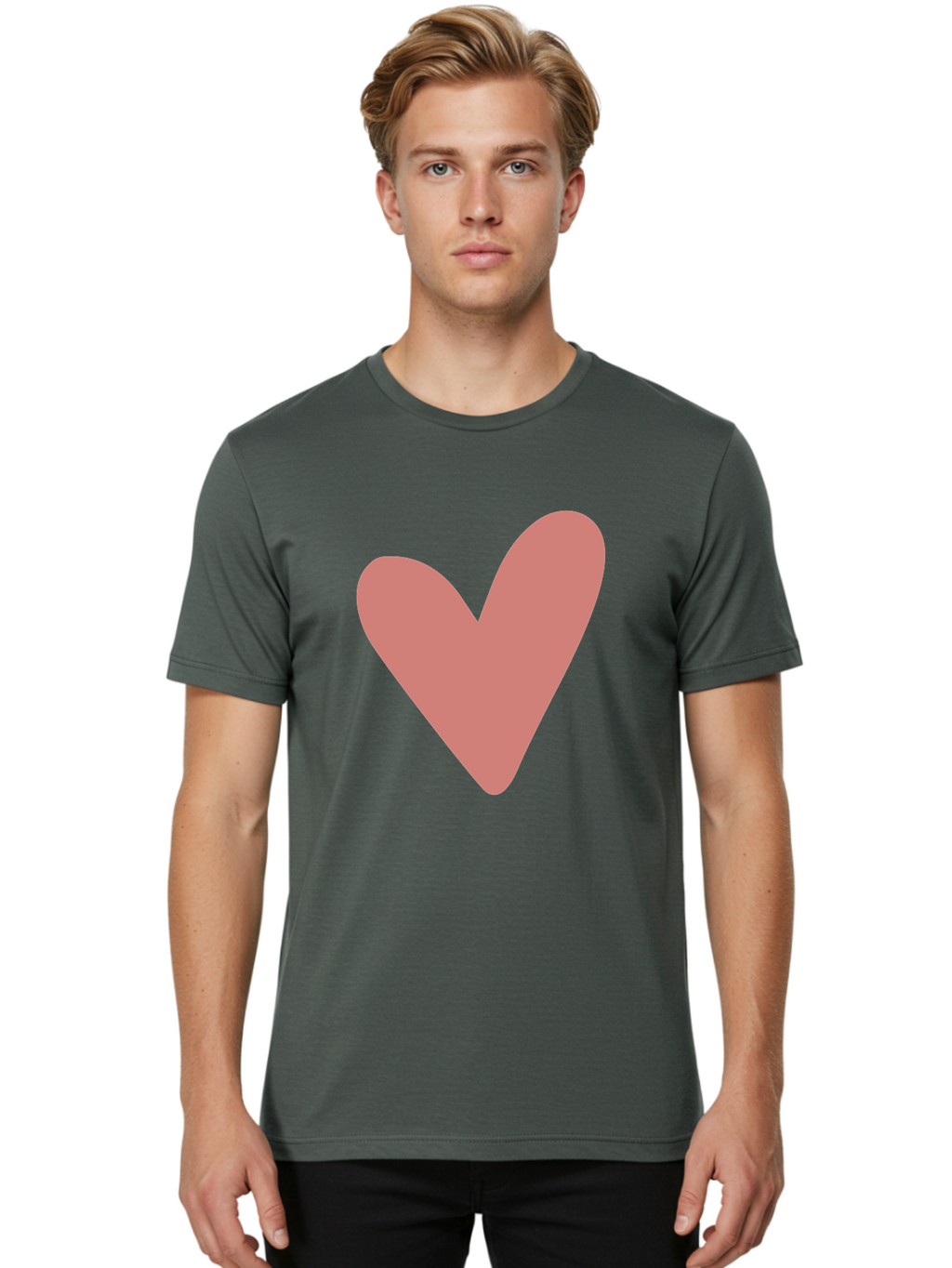 Heart Men'S Graphic Tee, 100% Cotton, Comfortable Casual Summer Wear, Machine Washable, Pink Heart, Love Symbol, Heart Icon, Cute Design, Minimalist Art, Simple Heart, Pink Color, Heart Shape Aac048