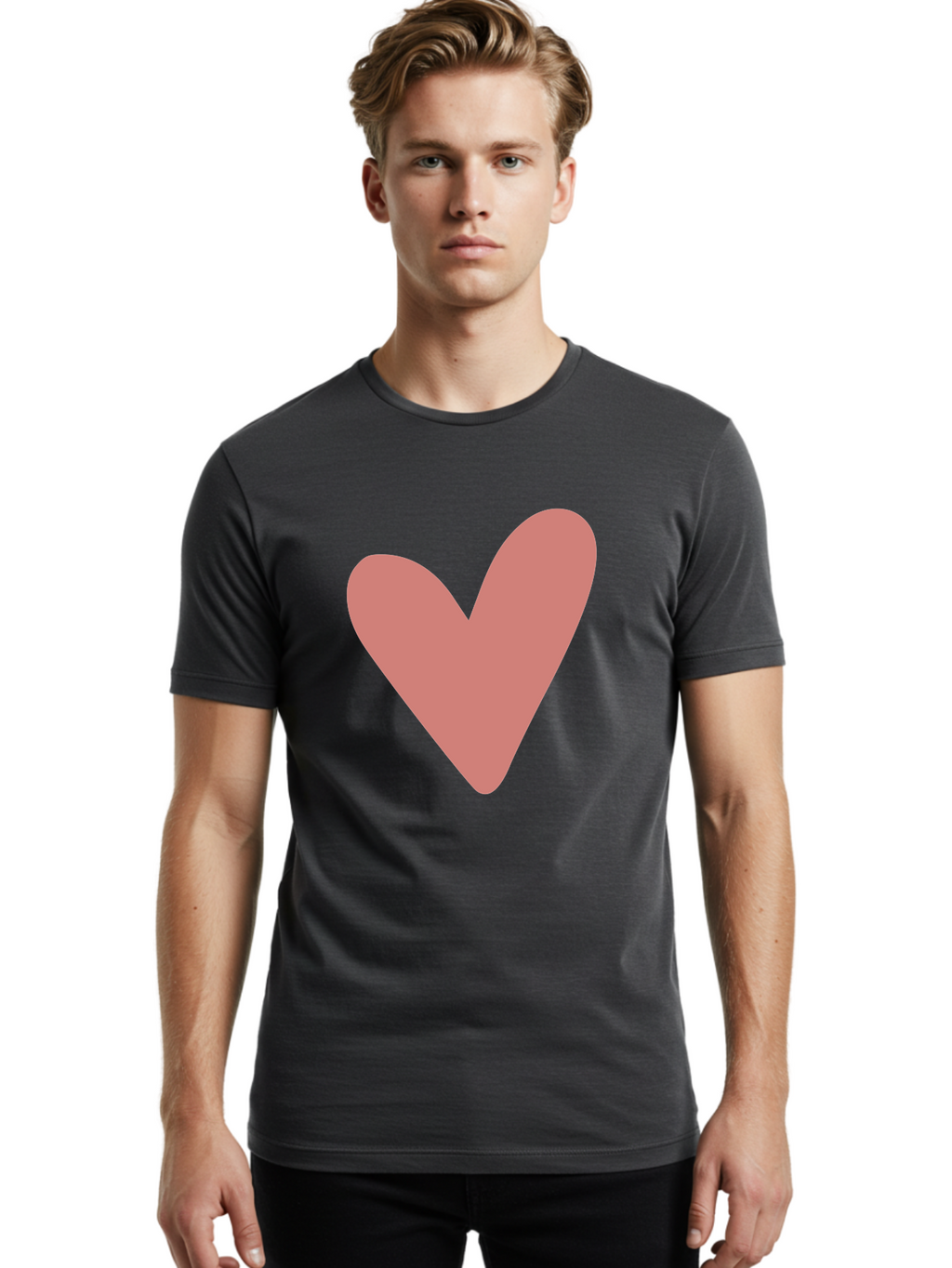 Heart Men'S Graphic Tee, 100% Cotton, Comfortable Casual Summer Wear, Machine Washable, Pink Heart, Love Symbol, Heart Icon, Cute Design, Minimalist Art, Simple Heart, Pink Color, Heart Shape Aac048