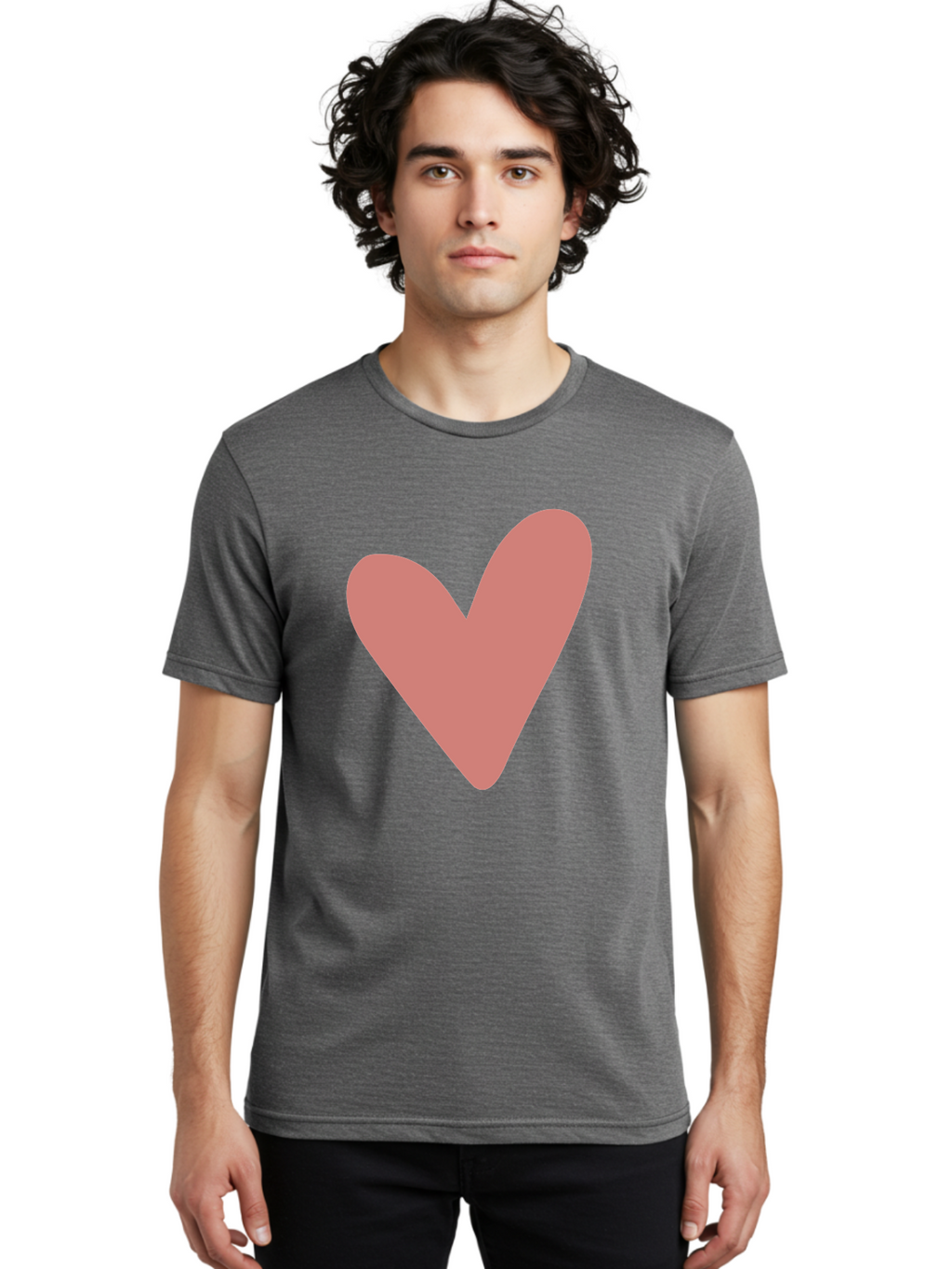 Heart Men'S Graphic Tee, 100% Cotton, Comfortable Casual Summer Wear, Machine Washable, Pink Heart, Love Symbol, Heart Icon, Cute Design, Minimalist Art, Simple Heart, Pink Color, Heart Shape Aac048