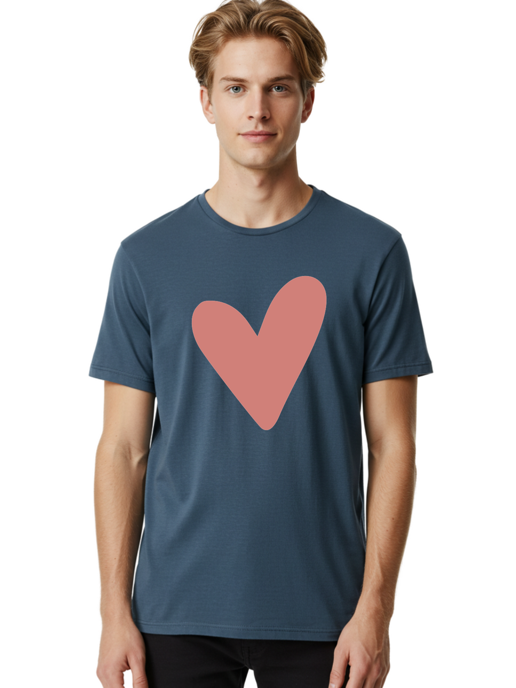 Heart Men'S Graphic Tee, 100% Cotton, Comfortable Casual Summer Wear, Machine Washable, Pink Heart, Love Symbol, Heart Icon, Cute Design, Minimalist Art, Simple Heart, Pink Color, Heart Shape Aac048