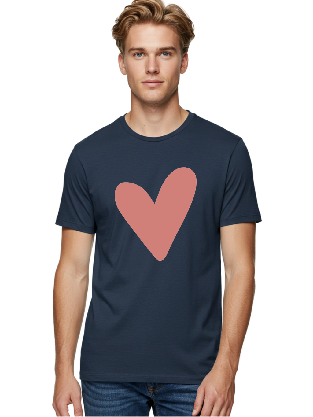Heart Men'S Graphic Tee, 100% Cotton, Comfortable Casual Summer Wear, Machine Washable, Pink Heart, Love Symbol, Heart Icon, Cute Design, Minimalist Art, Simple Heart, Pink Color, Heart Shape Aac048