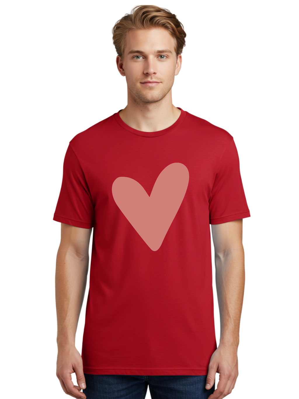 Heart Men'S Graphic Tee, 100% Cotton, Comfortable Casual Summer Wear, Machine Washable, Pink Heart, Love Symbol, Heart Icon, Cute Design, Minimalist Art, Simple Heart, Pink Color, Heart Shape Aac048