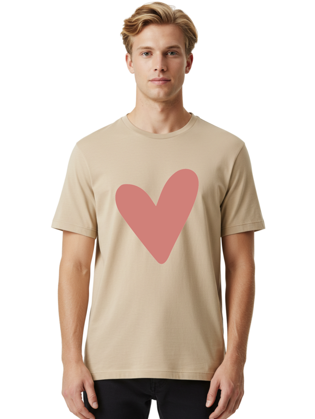 Heart Men'S Graphic Tee, 100% Cotton, Comfortable Casual Summer Wear, Machine Washable, Pink Heart, Love Symbol, Heart Icon, Cute Design, Minimalist Art, Simple Heart, Pink Color, Heart Shape Aac048