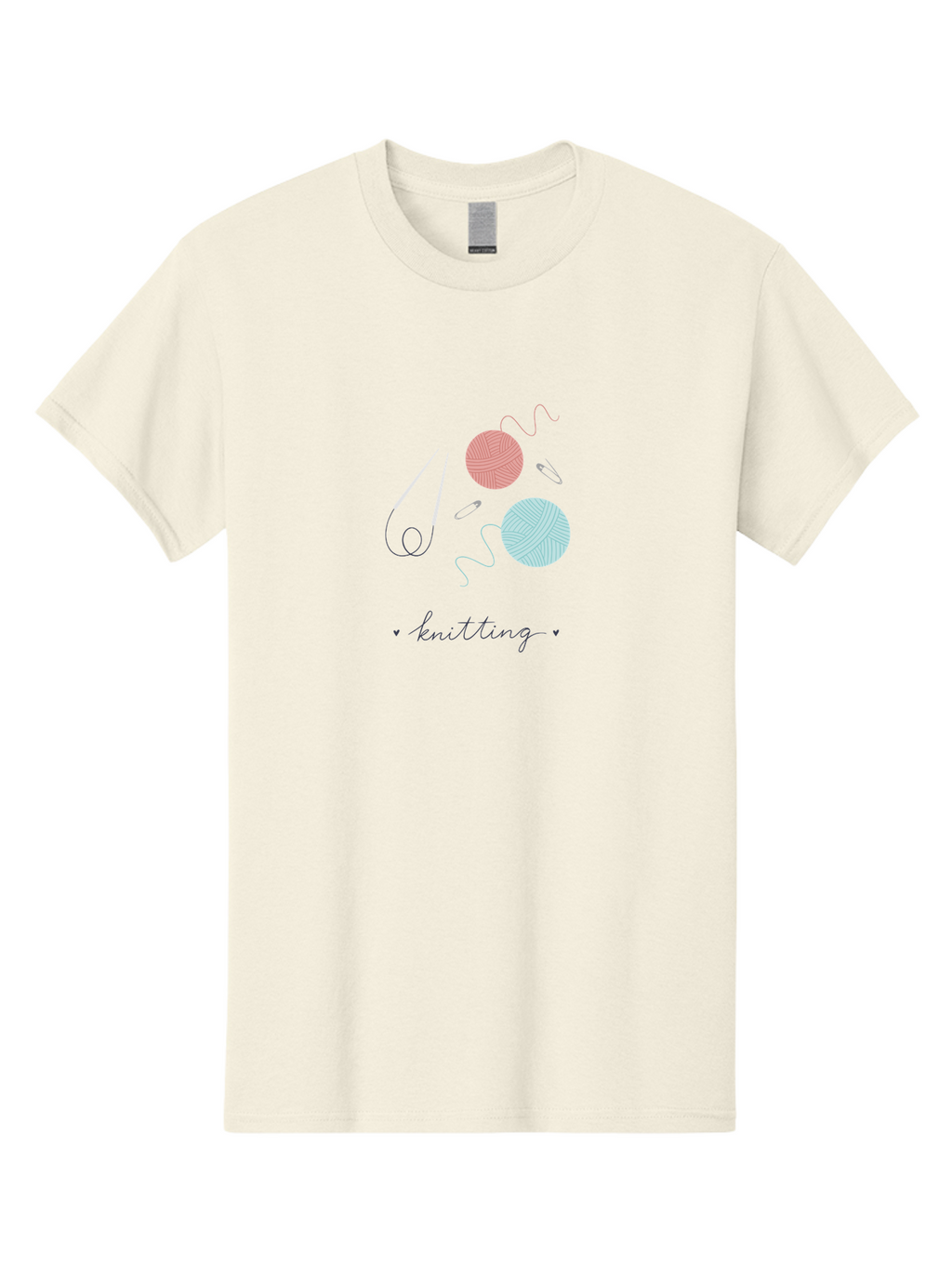 Knitting-1 Men'S Graphic Tee, 100% Cotton, Comfortable Casual Summer Wear, Machine Washable, Knitting Needles, Balls Of Yarn, Pastel Colors, Crafting, Handmade, Knitting Accessories, Hobby, Creative, Yarn Balls, Knitting Tools Aac050