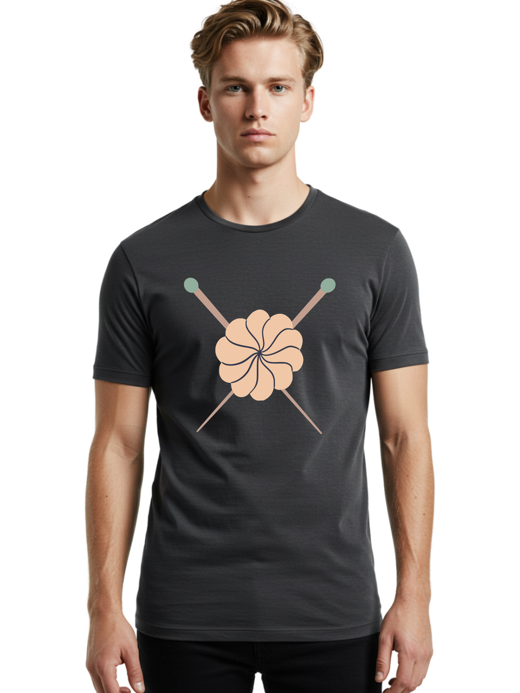Knitting-Icon Men'S Graphic Tee, 100% Cotton, Comfortable Casual Summer Wear, Machine Washable, Knitting Needles, Yarn Ball, Crafting Tools, Hobby Supplies, Knitting Accessories, Handmade, Diy, Creative Hobbies, Knitting, Yarn Aac051