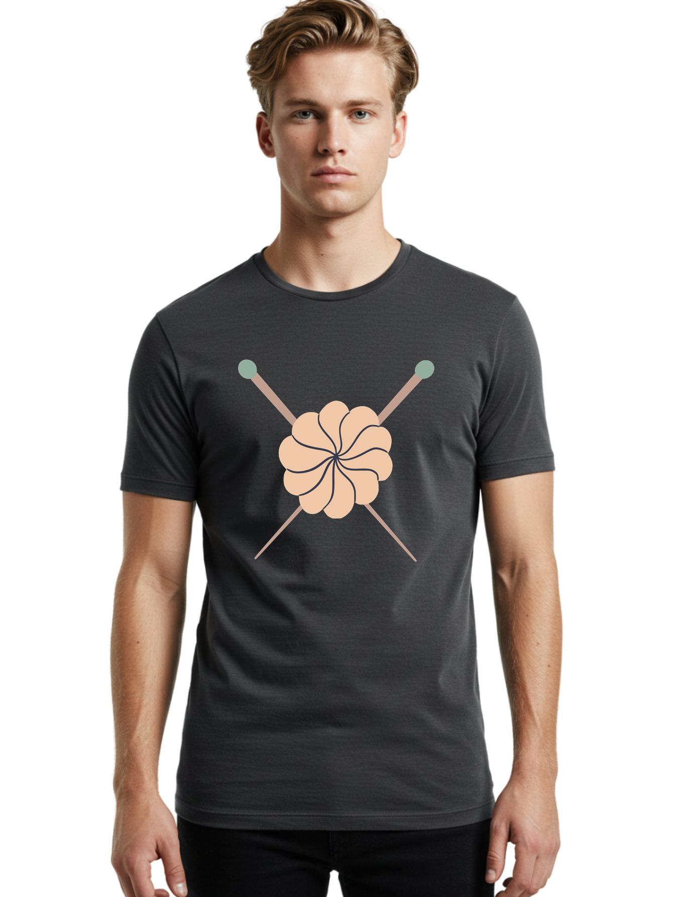 Knitting-Icon Men'S Graphic Tee, 100% Cotton, Comfortable Casual Summer Wear, Machine Washable, Knitting Needles, Yarn Ball, Crafting Tools, Hobby Supplies, Knitting Accessories, Handmade, Diy, Creative Hobbies, Knitting, Yarn Aac051