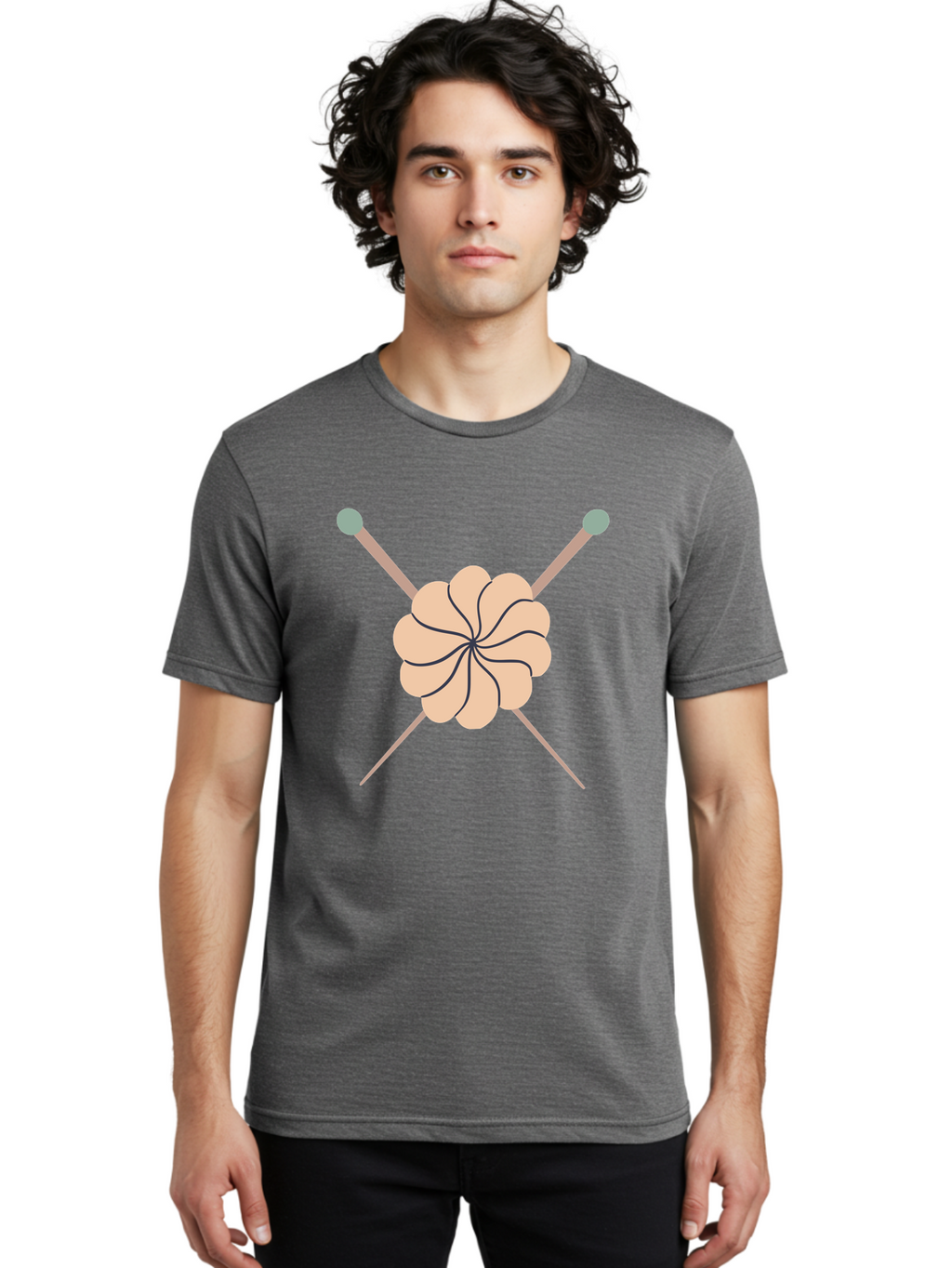 Knitting-Icon Men'S Graphic Tee, 100% Cotton, Comfortable Casual Summer Wear, Machine Washable, Knitting Needles, Yarn Ball, Crafting Tools, Hobby Supplies, Knitting Accessories, Handmade, Diy, Creative Hobbies, Knitting, Yarn Aac051