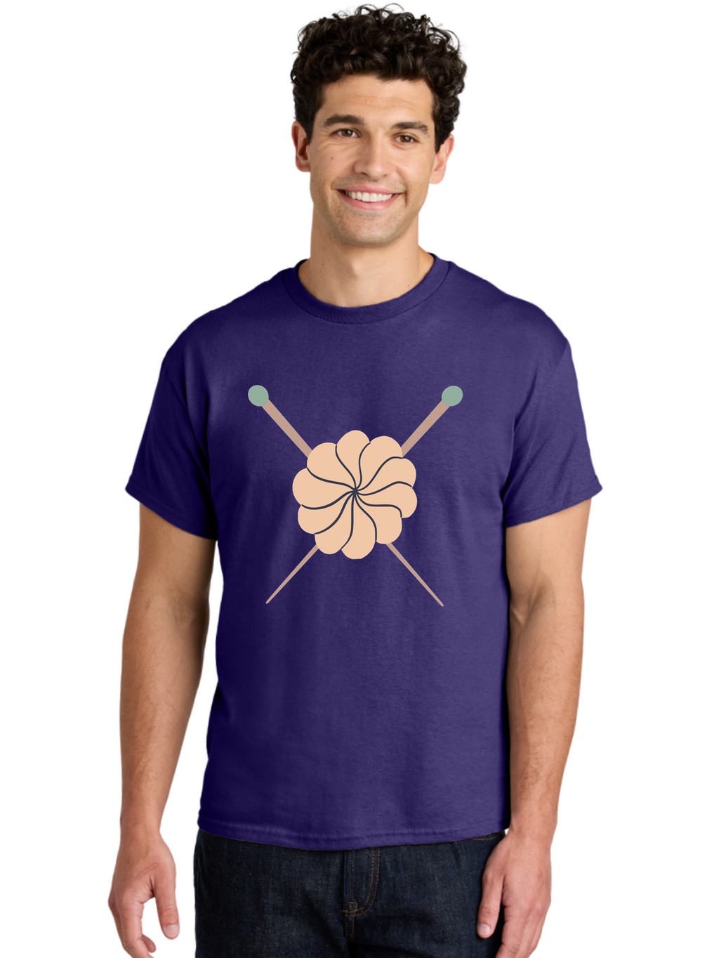 Knitting-Icon Men'S Graphic Tee, 100% Cotton, Comfortable Casual Summer Wear, Machine Washable, Knitting Needles, Yarn Ball, Crafting Tools, Hobby Supplies, Knitting Accessories, Handmade, Diy, Creative Hobbies, Knitting, Yarn Aac051