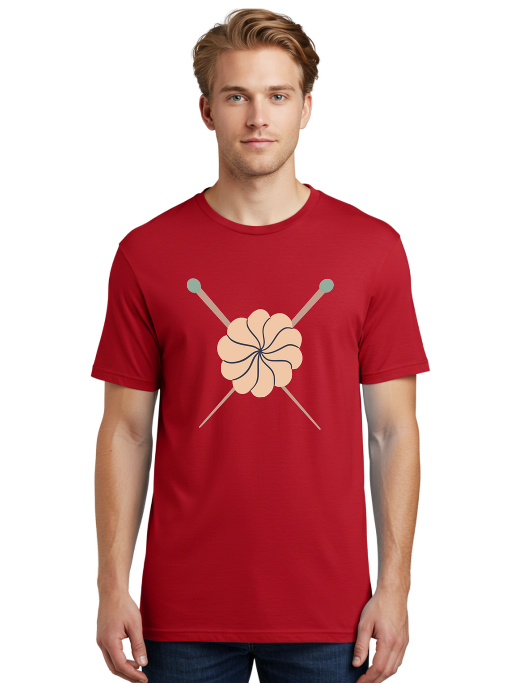 Knitting-Icon Men'S Graphic Tee, 100% Cotton, Comfortable Casual Summer Wear, Machine Washable, Knitting Needles, Yarn Ball, Crafting Tools, Hobby Supplies, Knitting Accessories, Handmade, Diy, Creative Hobbies, Knitting, Yarn Aac051