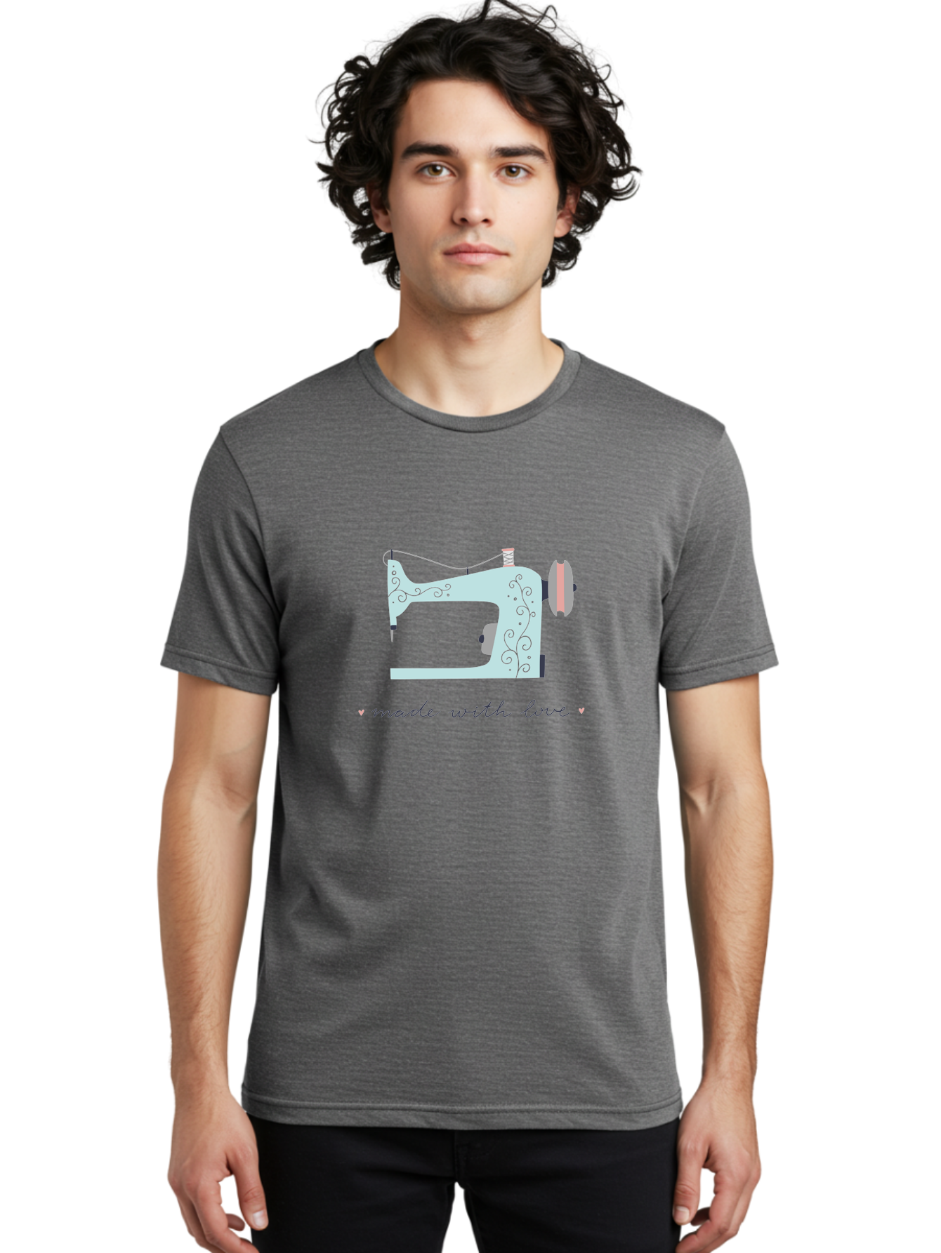 Made-With-Love-1 Men'S Graphic Tee, 100% Cotton, Comfortable Casual Summer Wear, Machine Washable, Vintage Sewing Machine, Handmade With Love, Sewing, Embroidery, Craft, Diy, Tailoring, Fashion Design Aac054