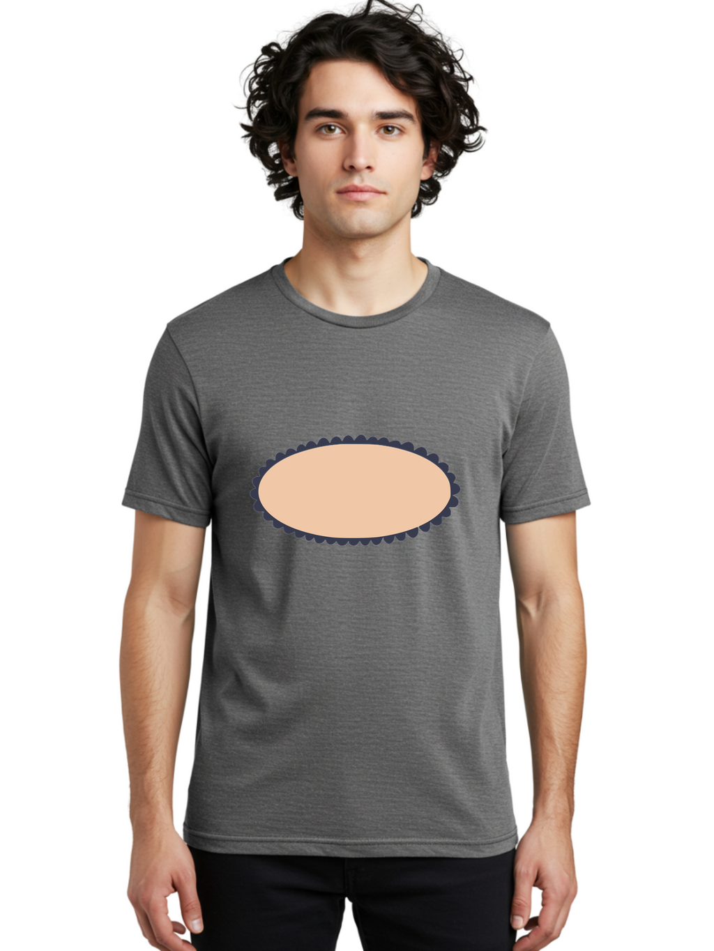 Oval-Badge Men'S Graphic Tee, 100% Cotton, Comfortable Casual Summer Wear, Machine Washable, Oval Shape, Decorative Frame, Beige And Black, Ornate Design, Blank Space, Graphic Element, Simple Illustration, Elegant Border Aac062