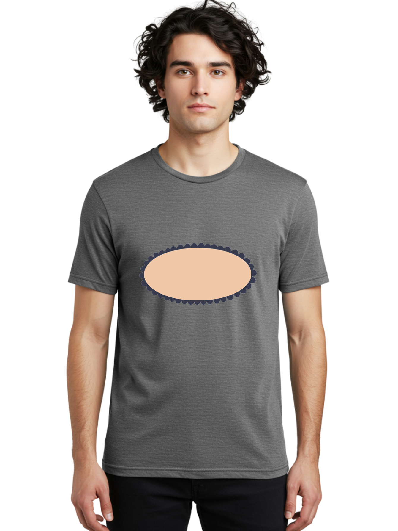 Oval-Badge Men'S Graphic Tee, 100% Cotton, Comfortable Casual Summer Wear, Machine Washable, Oval Shape, Decorative Frame, Beige And Black, Ornate Design, Blank Space, Graphic Element, Simple Illustration, Elegant Border Aac062