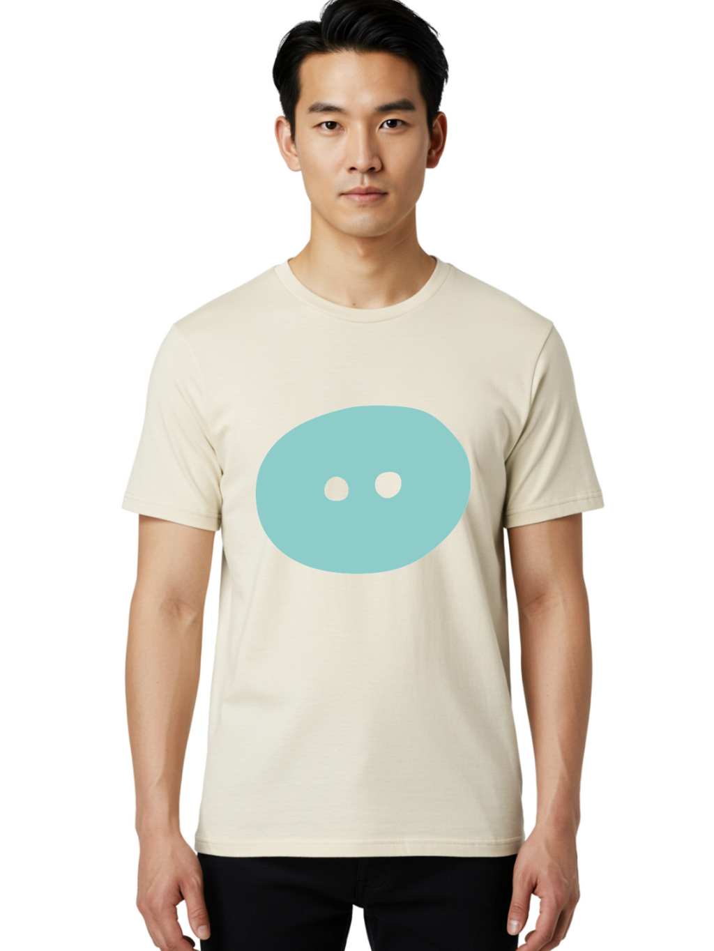 Oval-Shape Men'S Graphic Tee, 100% Cotton, Comfortable Casual Summer Wear, Machine Washable, Simple Face, Minimalist Design, Cartoon Character, Oval Shape, Two Eyes, Cute Expression, Digital Art, Modern Illustration Aac064