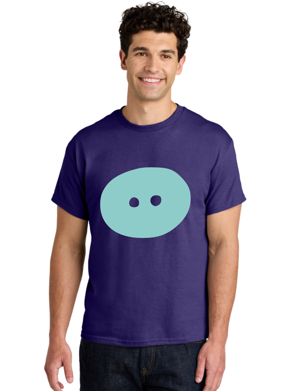 Oval-Shape Men'S Graphic Tee, 100% Cotton, Comfortable Casual Summer Wear, Machine Washable, Simple Face, Minimalist Design, Cartoon Character, Oval Shape, Two Eyes, Cute Expression, Digital Art, Modern Illustration Aac064
