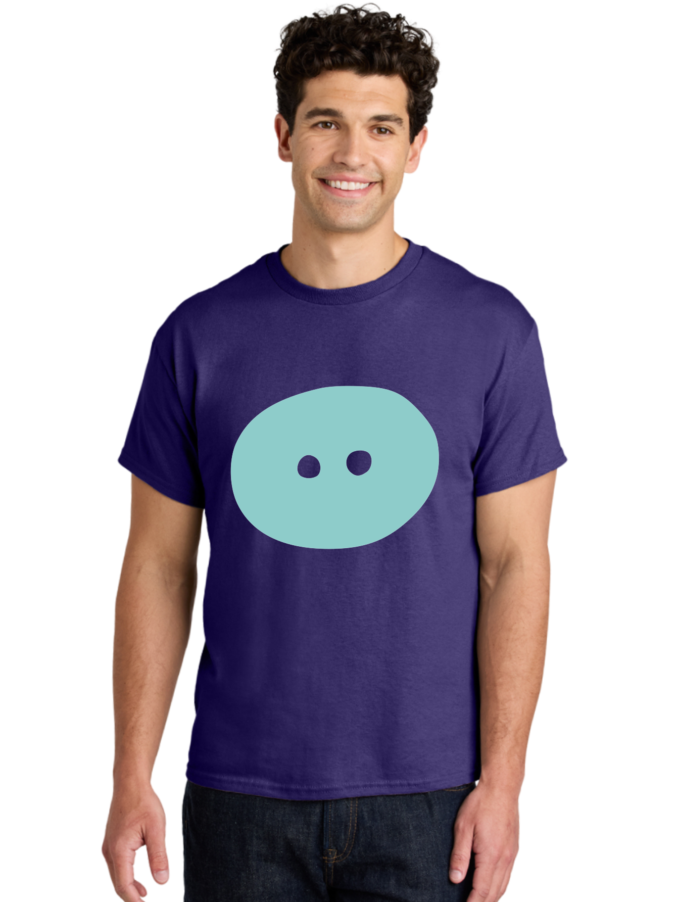 Oval-Shape Men'S Graphic Tee, 100% Cotton, Comfortable Casual Summer Wear, Machine Washable, Simple Face, Minimalist Design, Cartoon Character, Oval Shape, Two Eyes, Cute Expression, Digital Art, Modern Illustration Aac064