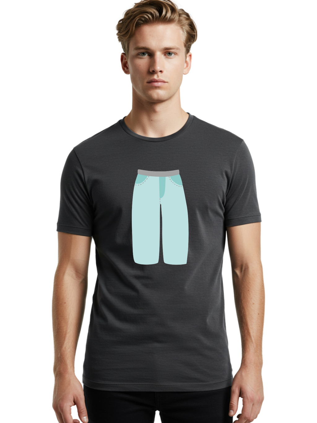 Pajama-Pants Men'S Graphic Tee, 100% Cotton, Comfortable Casual Summer Wear, Machine Washable, Light Blue Pants, Gray Waistband, Back Pockets, Casual Wear, Comfortable Clothing, Simple Design, Minimal Style, Fashion Illustration Aac066