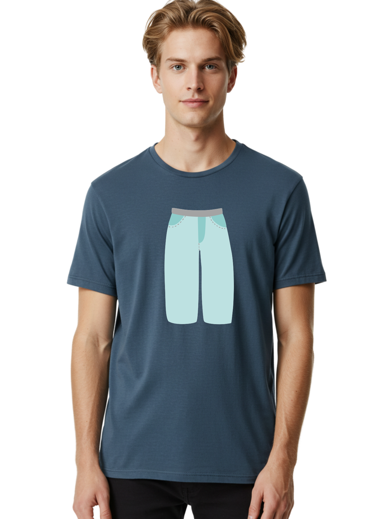 Pajama-Pants Men'S Graphic Tee, 100% Cotton, Comfortable Casual Summer Wear, Machine Washable, Light Blue Pants, Gray Waistband, Back Pockets, Casual Wear, Comfortable Clothing, Simple Design, Minimal Style, Fashion Illustration Aac066