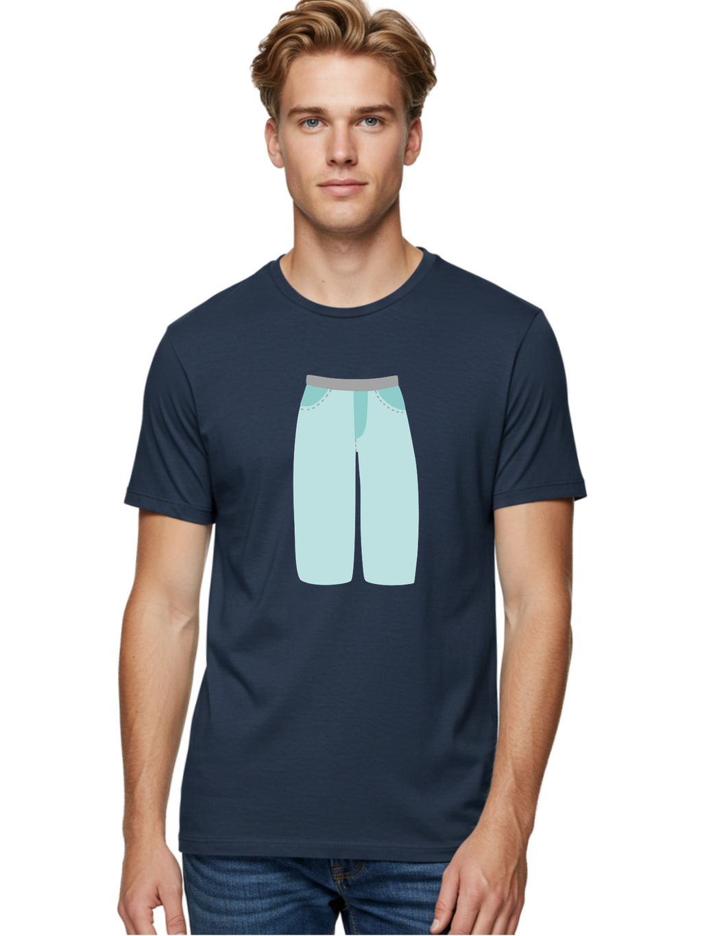 Pajama-Pants Men'S Graphic Tee, 100% Cotton, Comfortable Casual Summer Wear, Machine Washable, Light Blue Pants, Gray Waistband, Back Pockets, Casual Wear, Comfortable Clothing, Simple Design, Minimal Style, Fashion Illustration Aac066
