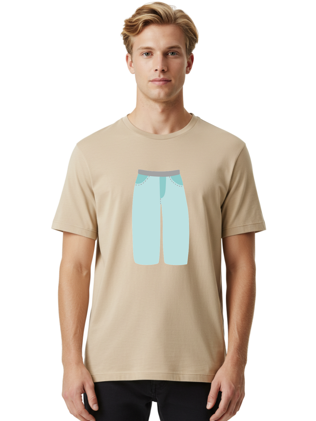 Pajama-Pants Men'S Graphic Tee, 100% Cotton, Comfortable Casual Summer Wear, Machine Washable, Light Blue Pants, Gray Waistband, Back Pockets, Casual Wear, Comfortable Clothing, Simple Design, Minimal Style, Fashion Illustration Aac066