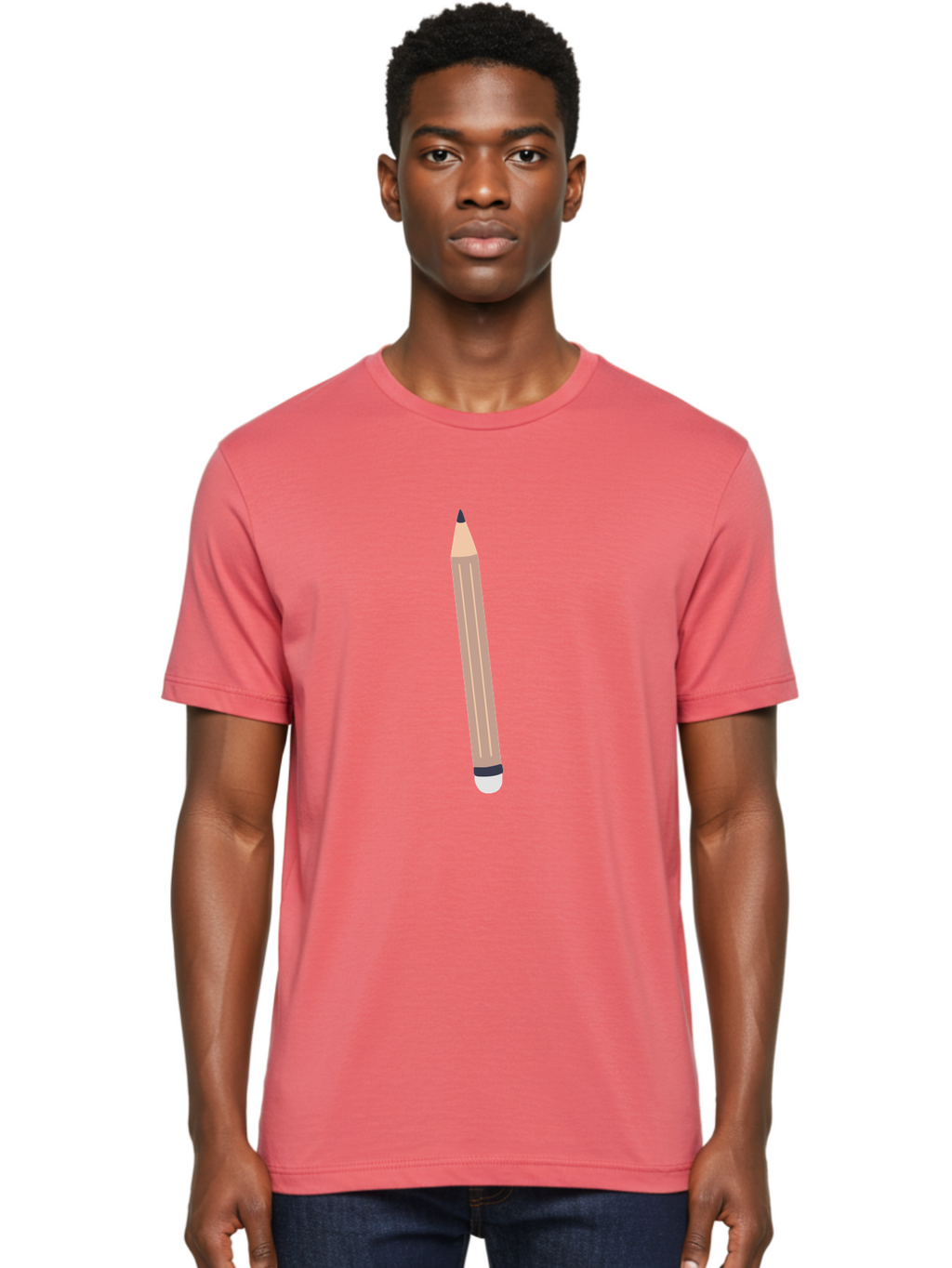 Pencil Men'S Graphic Tee, 100% Cotton, Comfortable Casual Summer Wear, Machine Washable, Wooden Pencil, Sharp Tip, Black Ferrule, White Eraser, Stationery Item, Writing Tool, Drawing Instrument, Office Supply Aac067