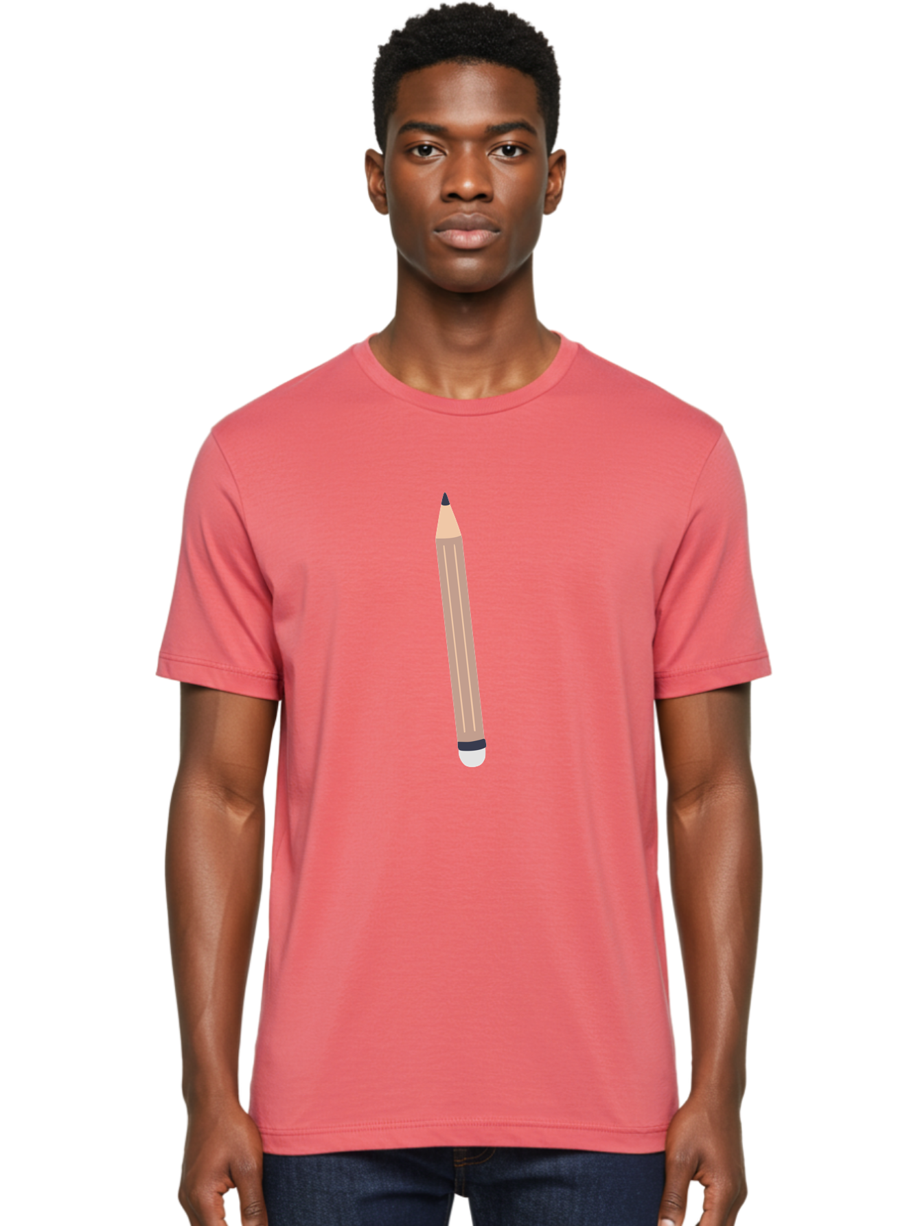 Pencil Men'S Graphic Tee, 100% Cotton, Comfortable Casual Summer Wear, Machine Washable, Wooden Pencil, Sharp Tip, Black Ferrule, White Eraser, Stationery Item, Writing Tool, Drawing Instrument, Office Supply Aac067