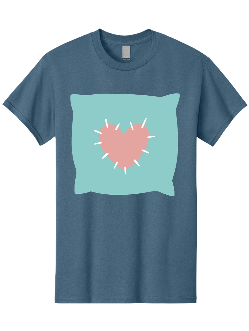 Pillow-With-Heart Men'S Graphic Tee, 100% Cotton, Comfortable Casual Summer Wear, Machine Washable, Pink Heart, Throw Pillow, Teal Background, White Accents, Home Decor, Love Symbol, Decorative Pillow, Heart Design, Cozy Atmosphere, Aac068