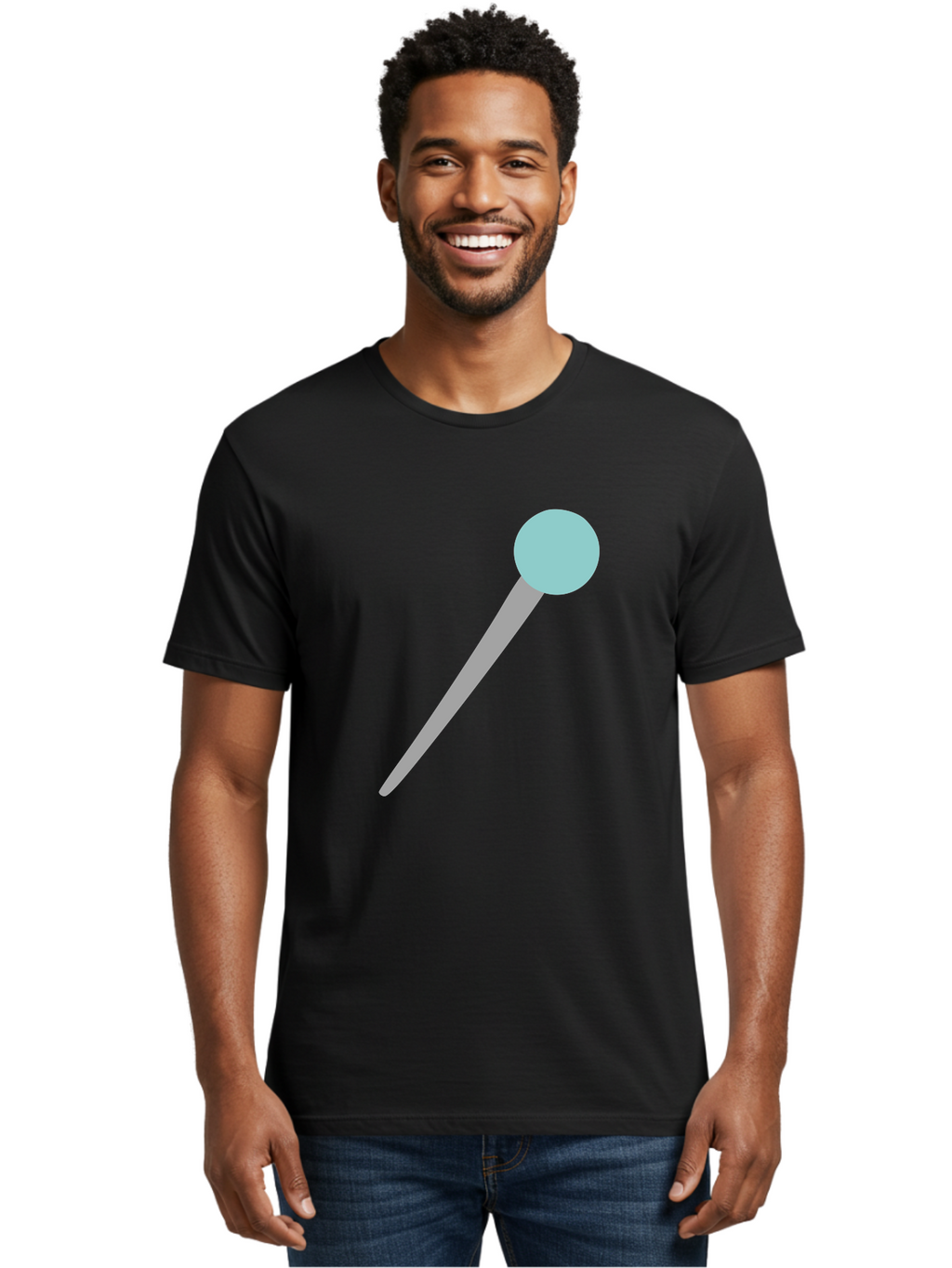 Pin-1 Men'S Graphic Tee, 100% Cotton, Comfortable Casual Summer Wear, Machine Washable, Thumbtack, Push Pin, Office Supplies, Stationery, Gray Metal, Light Blue Head, Simple Design, Minimalist Icon Aac069