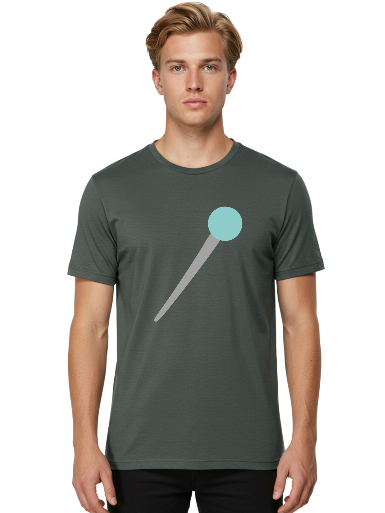 Pin-1 Men'S Graphic Tee, 100% Cotton, Comfortable Casual Summer Wear, Machine Washable, Thumbtack, Push Pin, Office Supplies, Stationery, Gray Metal, Light Blue Head, Simple Design, Minimalist Icon Aac069