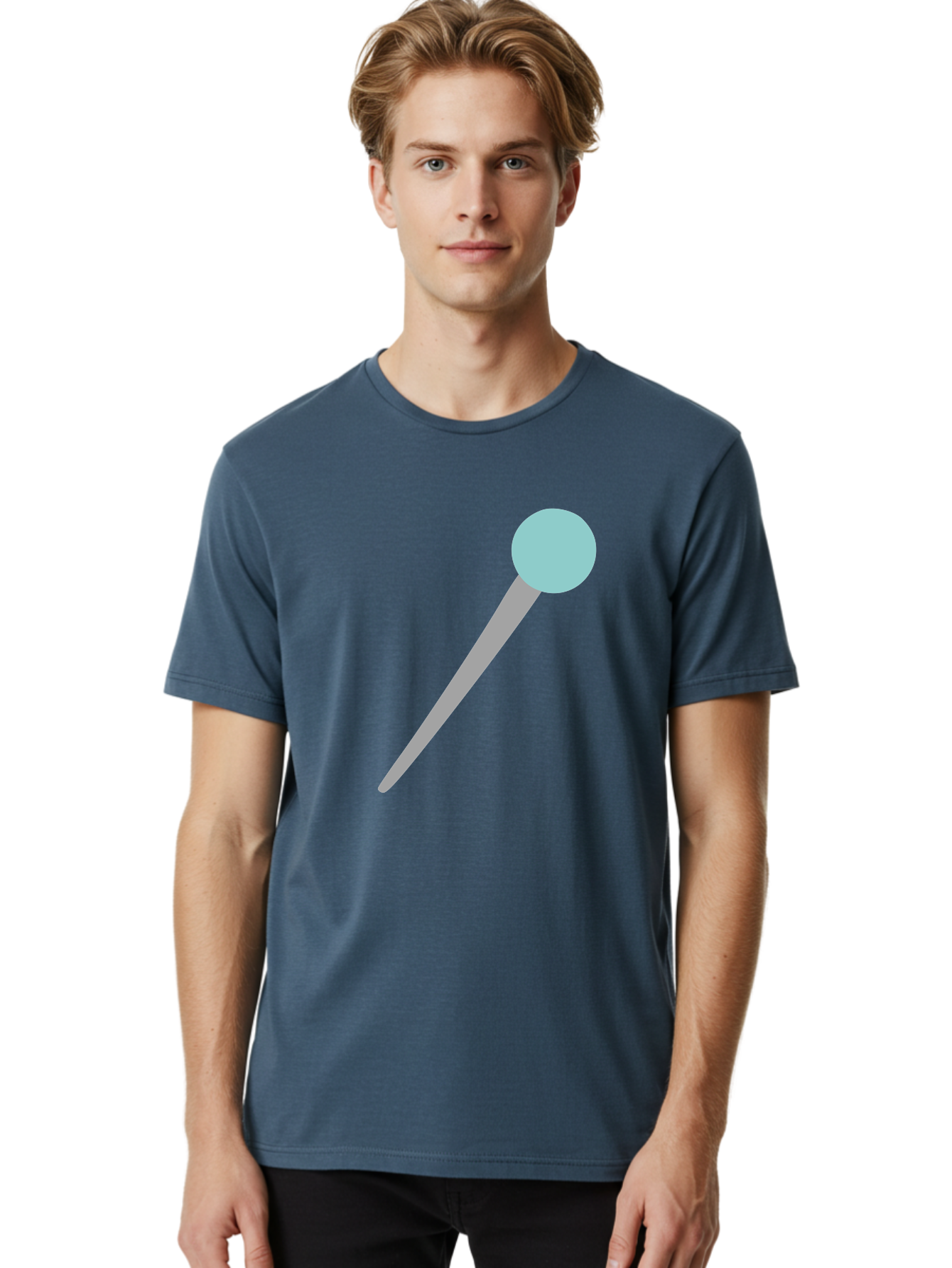 Pin-1 Men'S Graphic Tee, 100% Cotton, Comfortable Casual Summer Wear, Machine Washable, Thumbtack, Push Pin, Office Supplies, Stationery, Gray Metal, Light Blue Head, Simple Design, Minimalist Icon Aac069