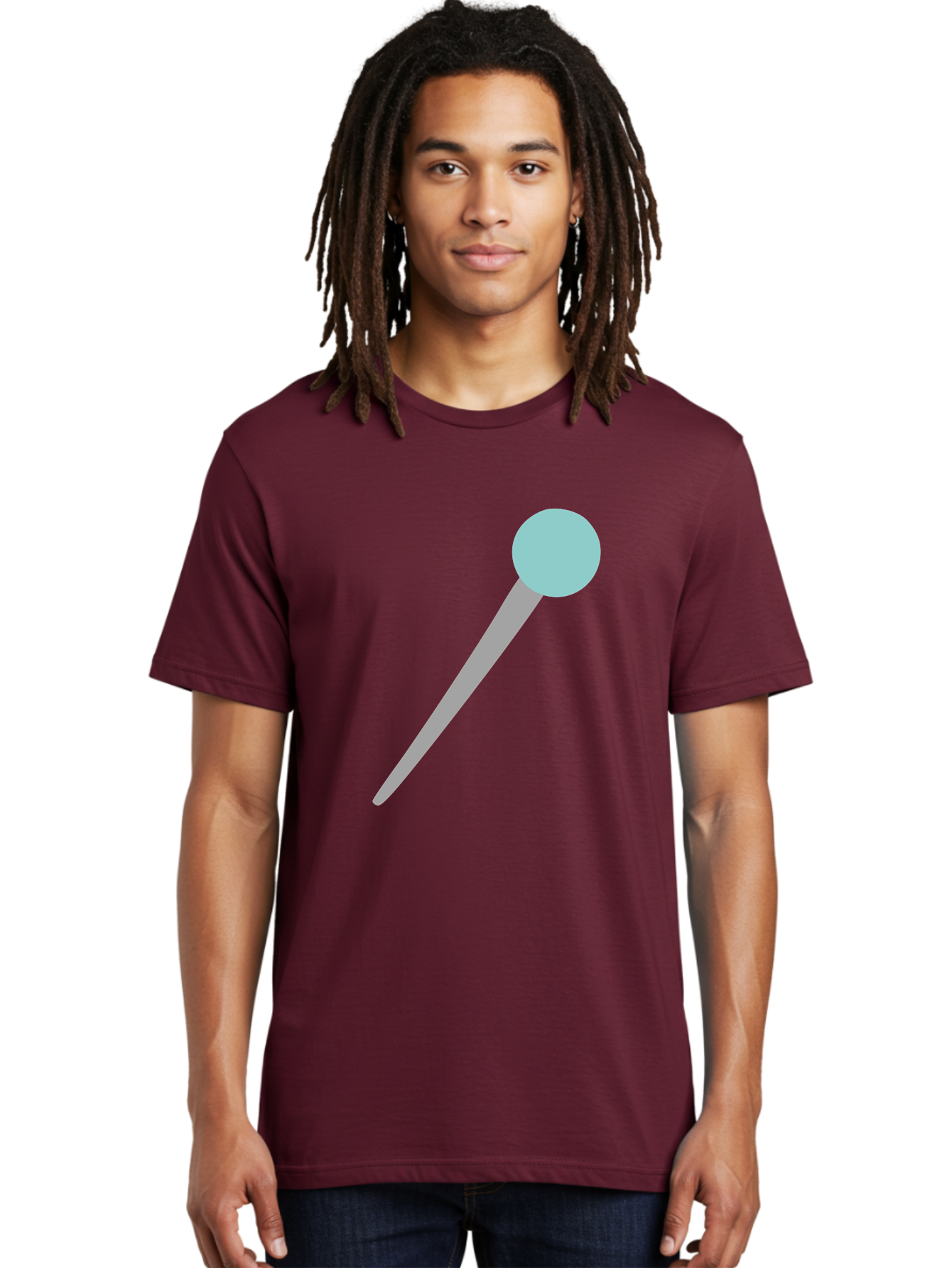 Pin-1 Men'S Graphic Tee, 100% Cotton, Comfortable Casual Summer Wear, Machine Washable, Thumbtack, Push Pin, Office Supplies, Stationery, Gray Metal, Light Blue Head, Simple Design, Minimalist Icon Aac069