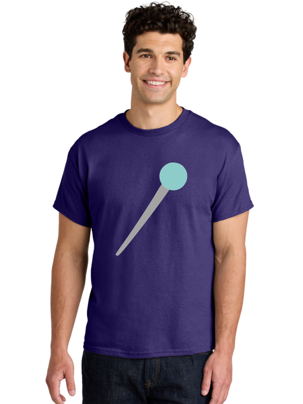 Pin-1 Men'S Graphic Tee, 100% Cotton, Comfortable Casual Summer Wear, Machine Washable, Thumbtack, Push Pin, Office Supplies, Stationery, Gray Metal, Light Blue Head, Simple Design, Minimalist Icon Aac069