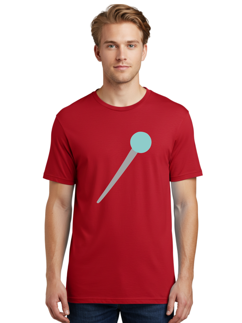 Pin-1 Men'S Graphic Tee, 100% Cotton, Comfortable Casual Summer Wear, Machine Washable, Thumbtack, Push Pin, Office Supplies, Stationery, Gray Metal, Light Blue Head, Simple Design, Minimalist Icon Aac069