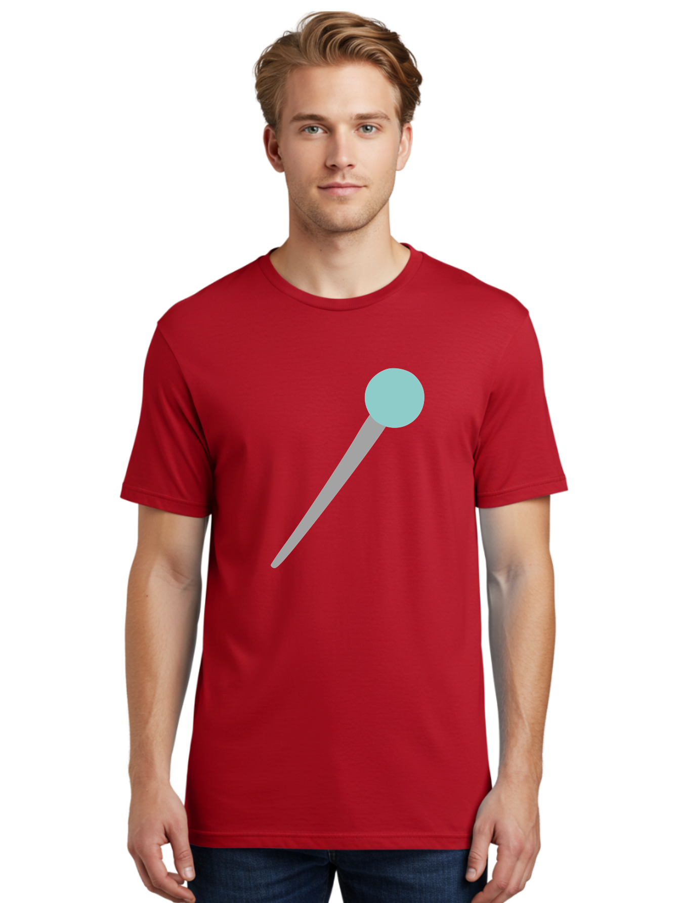 Pin-1 Men'S Graphic Tee, 100% Cotton, Comfortable Casual Summer Wear, Machine Washable, Thumbtack, Push Pin, Office Supplies, Stationery, Gray Metal, Light Blue Head, Simple Design, Minimalist Icon Aac069