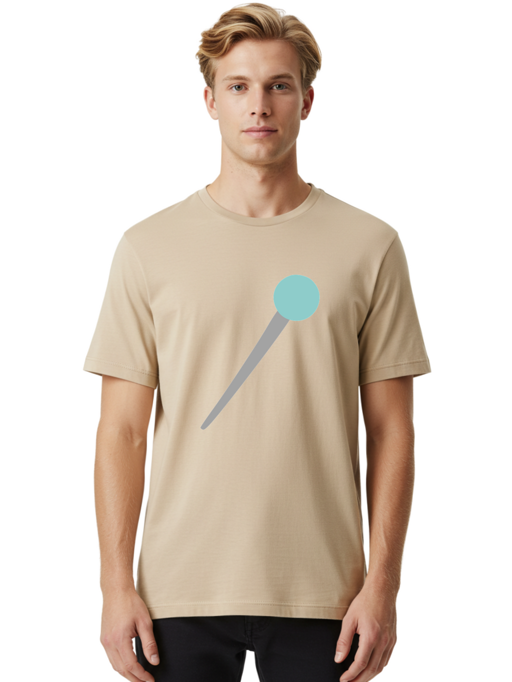Pin-1 Men'S Graphic Tee, 100% Cotton, Comfortable Casual Summer Wear, Machine Washable, Thumbtack, Push Pin, Office Supplies, Stationery, Gray Metal, Light Blue Head, Simple Design, Minimalist Icon Aac069