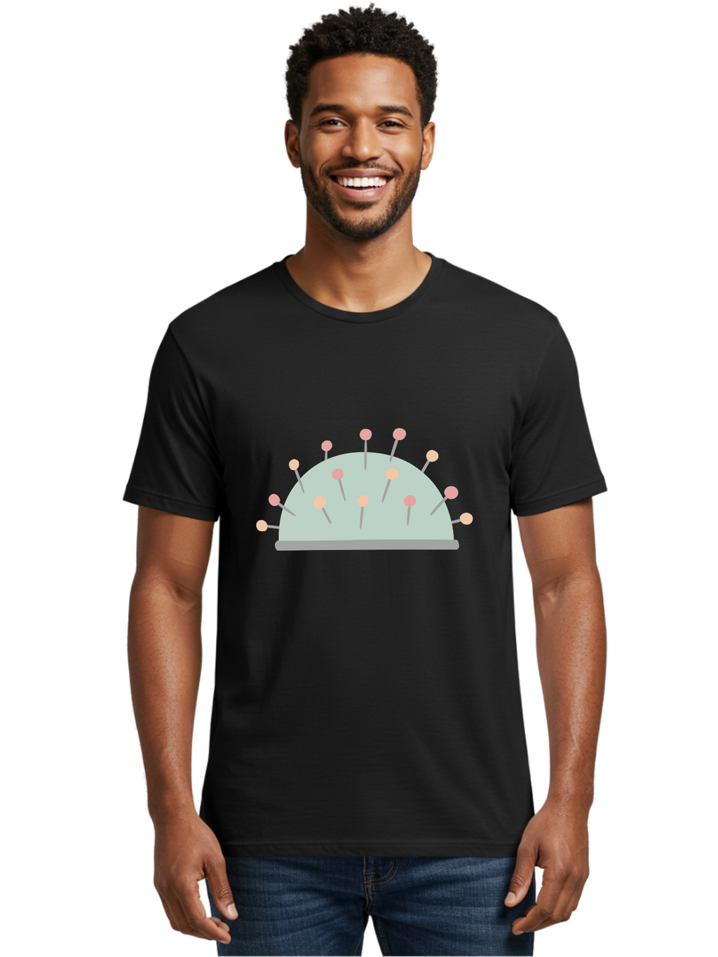 Pin-Cushion Men'S Graphic Tee, 100% Cotton, Comfortable Casual Summer Wear, Machine Washable, Sewing Accessories, Pin Cushion, Crafting Tools, Needles And Pins, Tailoring Supplies, Diy Sewing, Needlework, Embroidery, Pastel Colors Aac070
