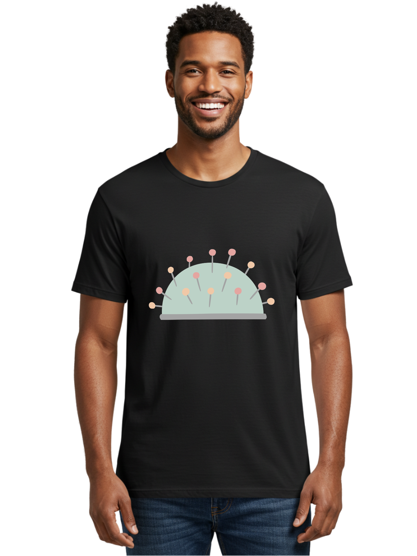 Pin-Cushion Men'S Graphic Tee, 100% Cotton, Comfortable Casual Summer Wear, Machine Washable, Sewing Accessories, Pin Cushion, Crafting Tools, Needles And Pins, Tailoring Supplies, Diy Sewing, Needlework, Embroidery, Pastel Colors Aac070