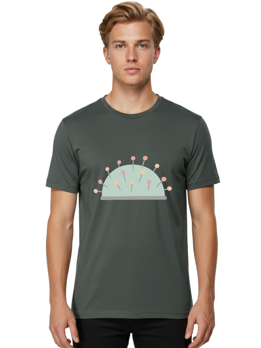 Pin-Cushion Men'S Graphic Tee, 100% Cotton, Comfortable Casual Summer Wear, Machine Washable, Sewing Accessories, Pin Cushion, Crafting Tools, Needles And Pins, Tailoring Supplies, Diy Sewing, Needlework, Embroidery, Pastel Colors Aac070