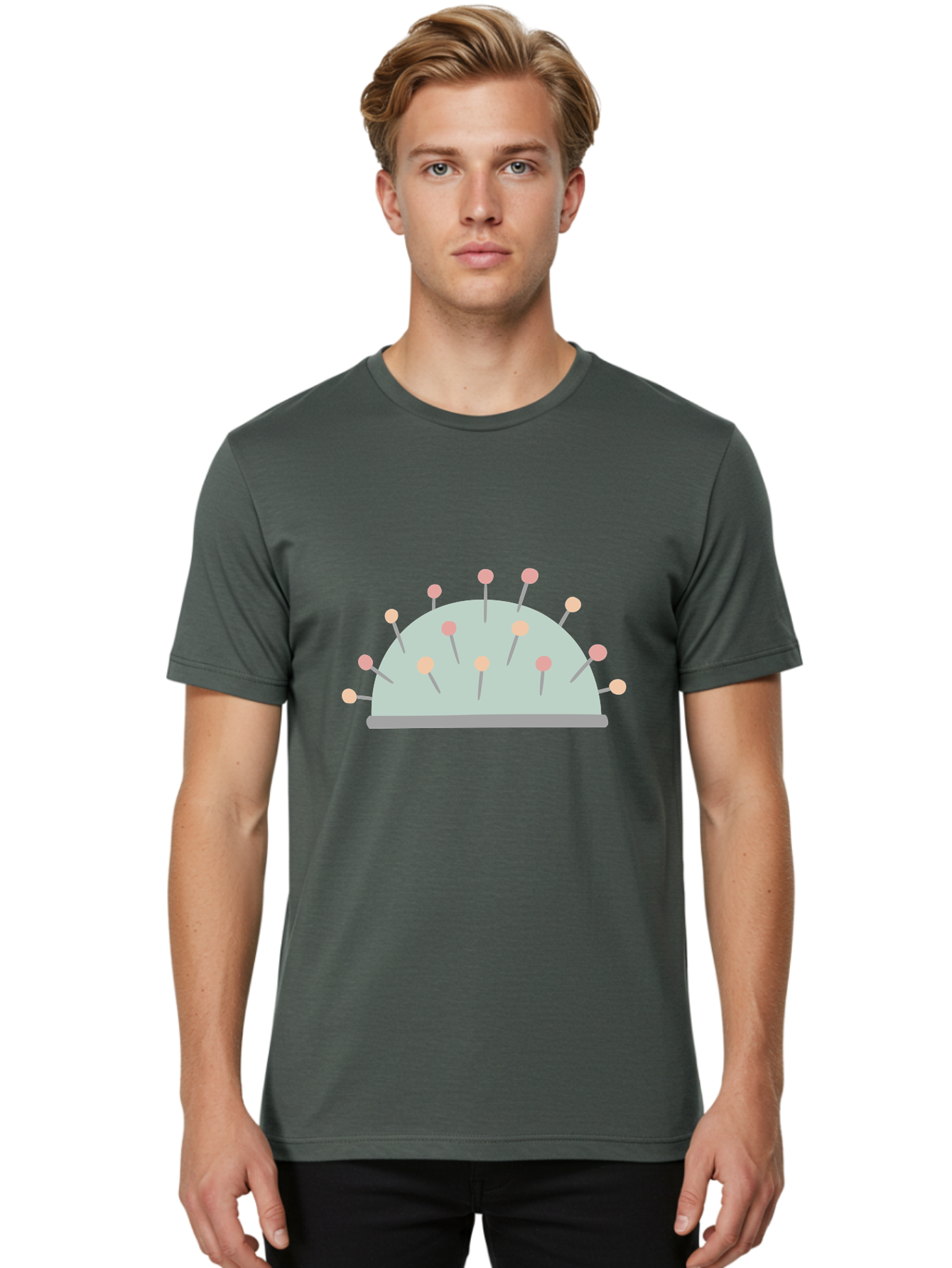 Pin-Cushion Men'S Graphic Tee, 100% Cotton, Comfortable Casual Summer Wear, Machine Washable, Sewing Accessories, Pin Cushion, Crafting Tools, Needles And Pins, Tailoring Supplies, Diy Sewing, Needlework, Embroidery, Pastel Colors Aac070