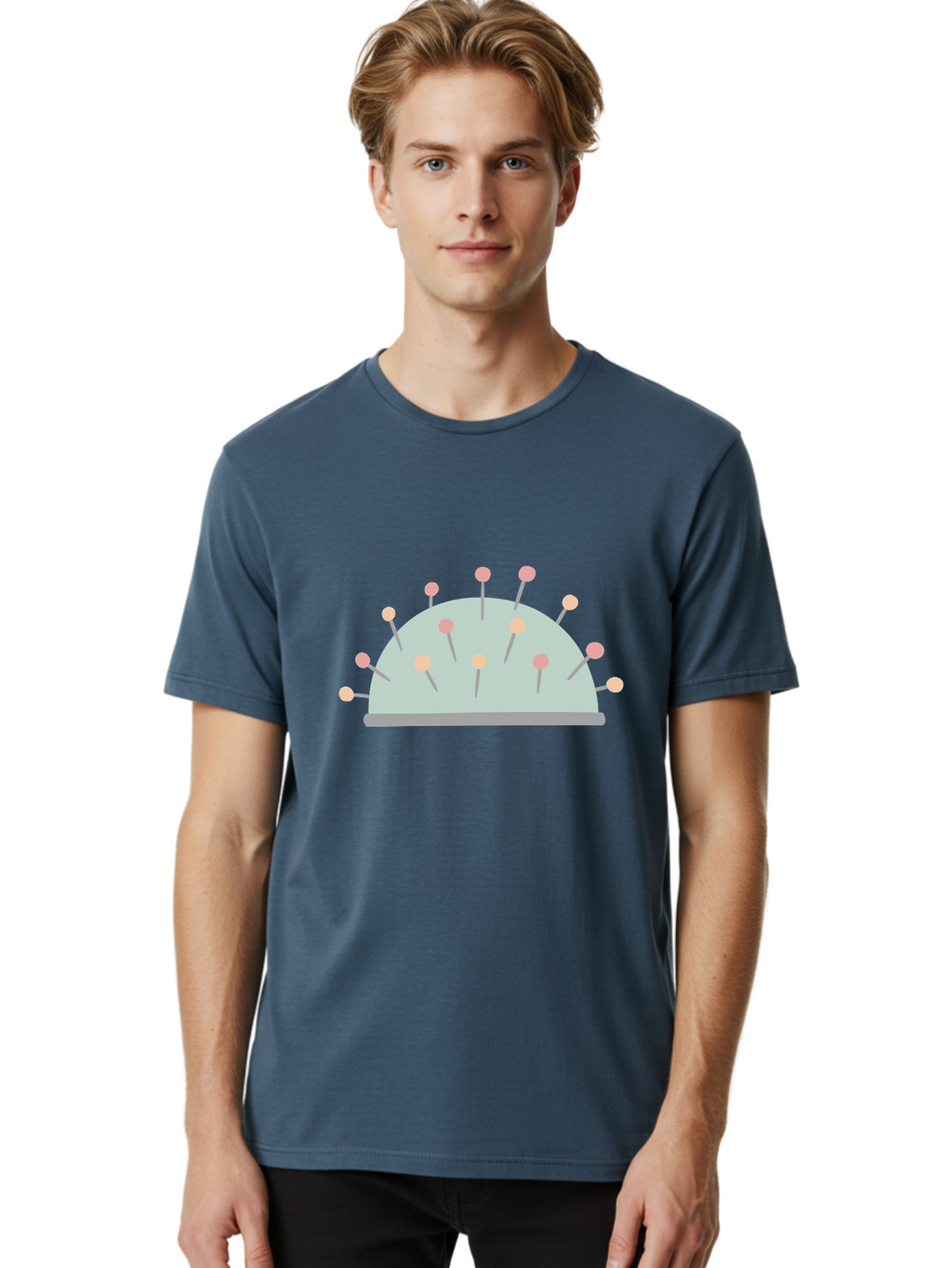 Pin-Cushion Men'S Graphic Tee, 100% Cotton, Comfortable Casual Summer Wear, Machine Washable, Sewing Accessories, Pin Cushion, Crafting Tools, Needles And Pins, Tailoring Supplies, Diy Sewing, Needlework, Embroidery, Pastel Colors Aac070